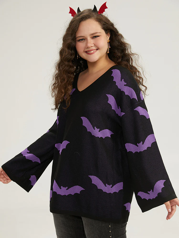 Halloween V Neck Bell Sleeve Pullover - Image 16