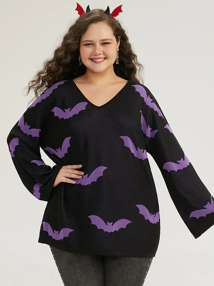 Halloween V Neck Bell Sleeve Pullover - Image 17
