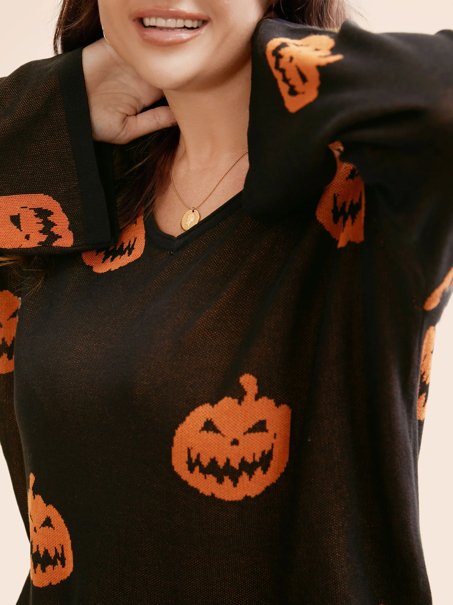 Halloween V Neck Bell Sleeve Pullover - Image 4