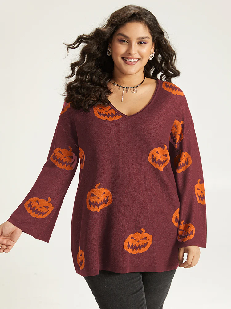 Halloween V Neck Bell Sleeve Pullover - Image 7