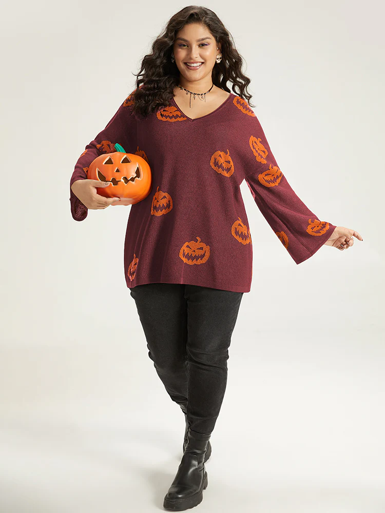 Halloween V Neck Bell Sleeve Pullover - Image 8