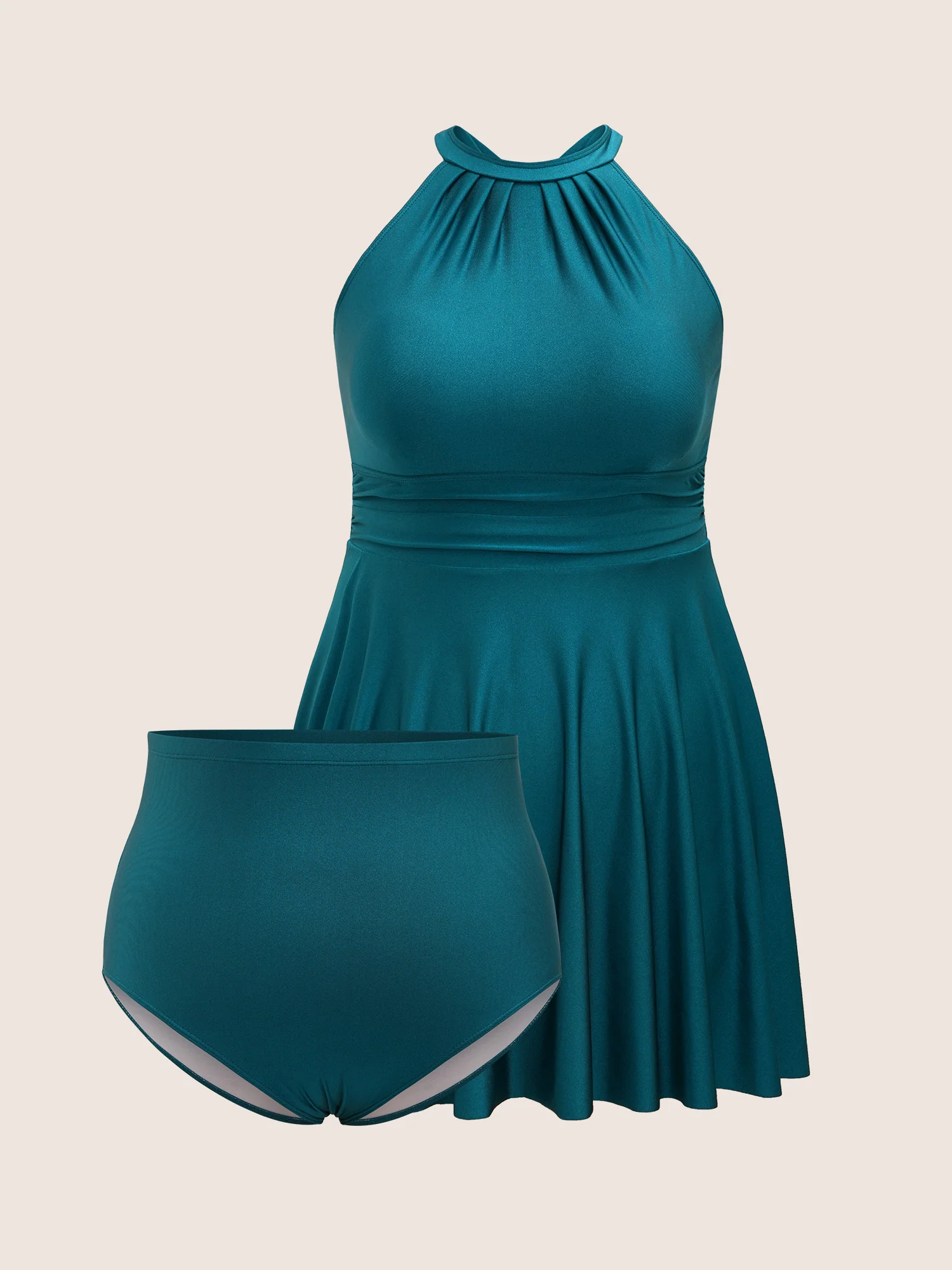 Halter Back Crisscross Pleated Swim Dress - Image 10