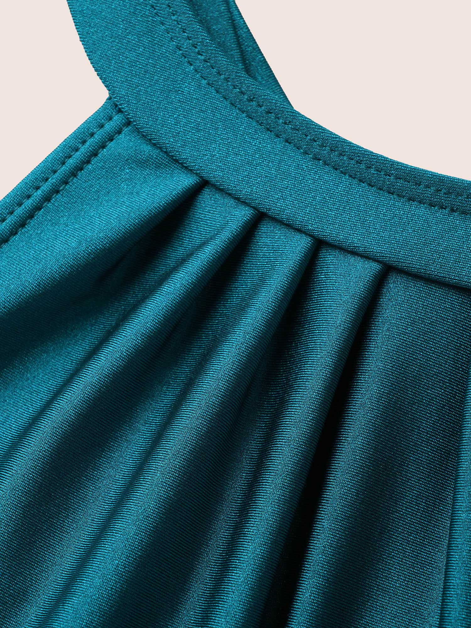 Halter Back Crisscross Pleated Swim Dress - Image 7