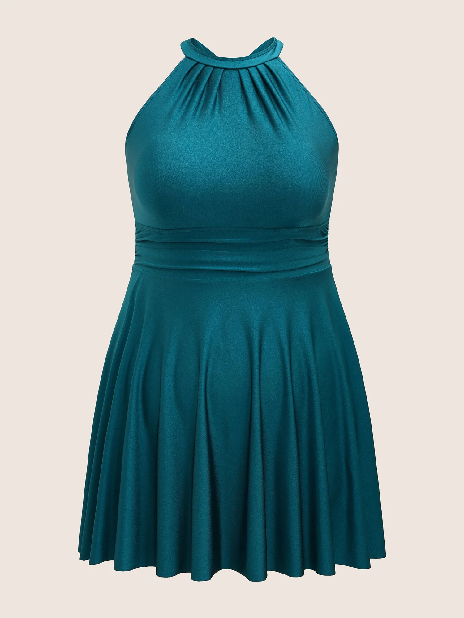 Halter Back Crisscross Pleated Swim Dress - Image 8