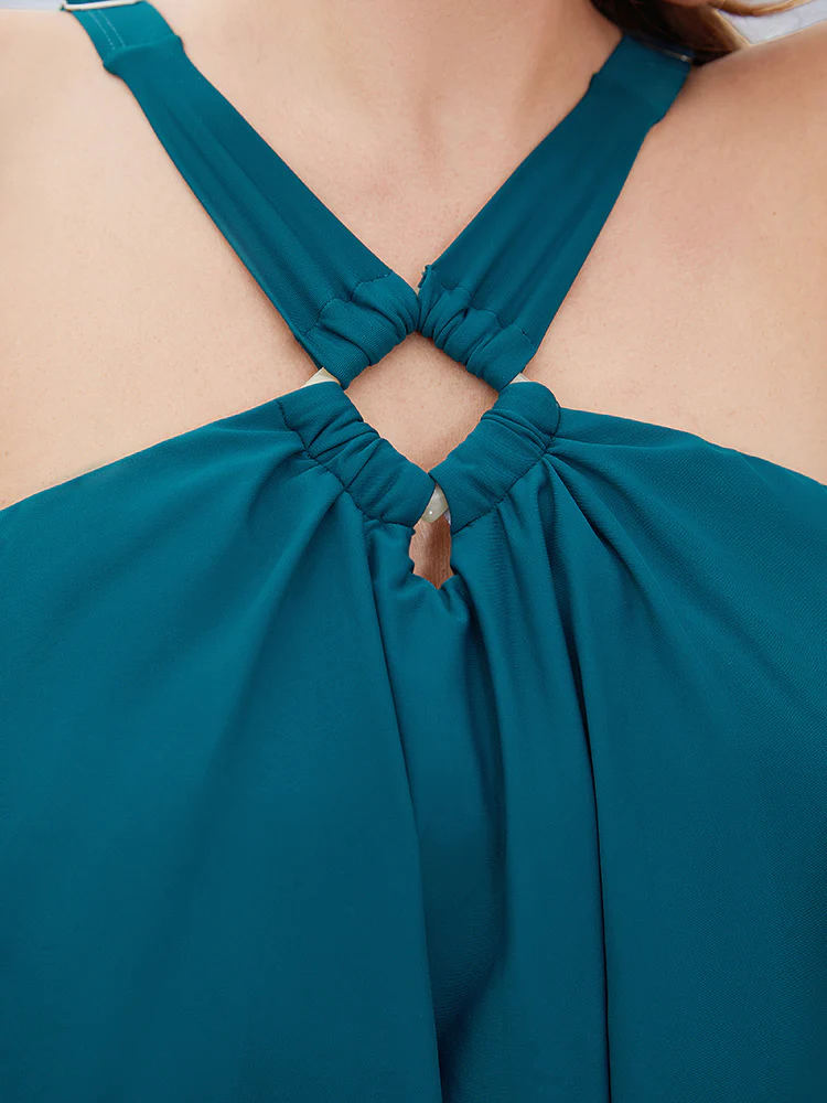 Halter Neck Buckle Ruffle Tiered One Piece Swimsuit - Image 7