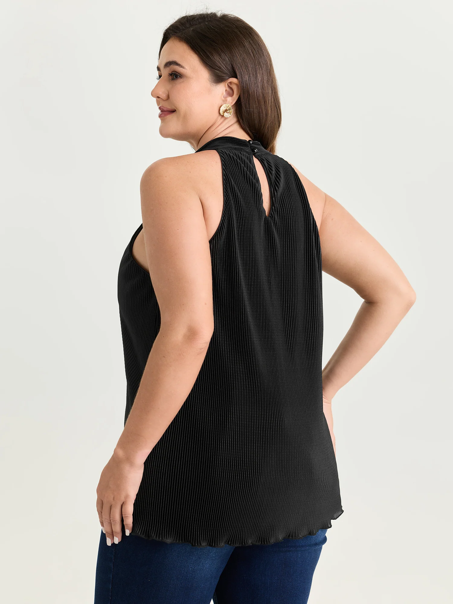 Halter Neck Cut-Out Draped Tank Top - Image 4