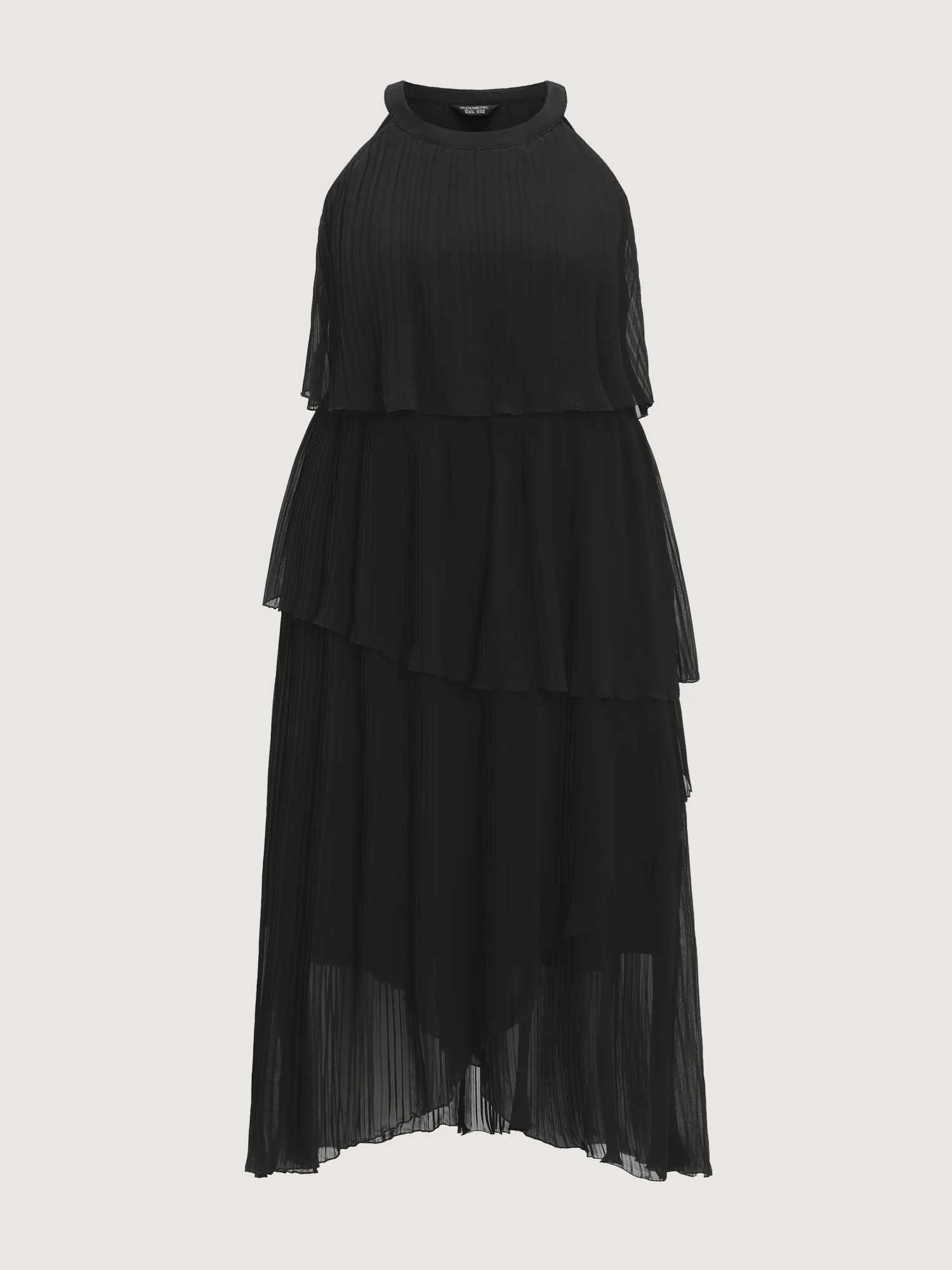 Halter Neck Layered Pleated Texture Maxi Dress - Image 5