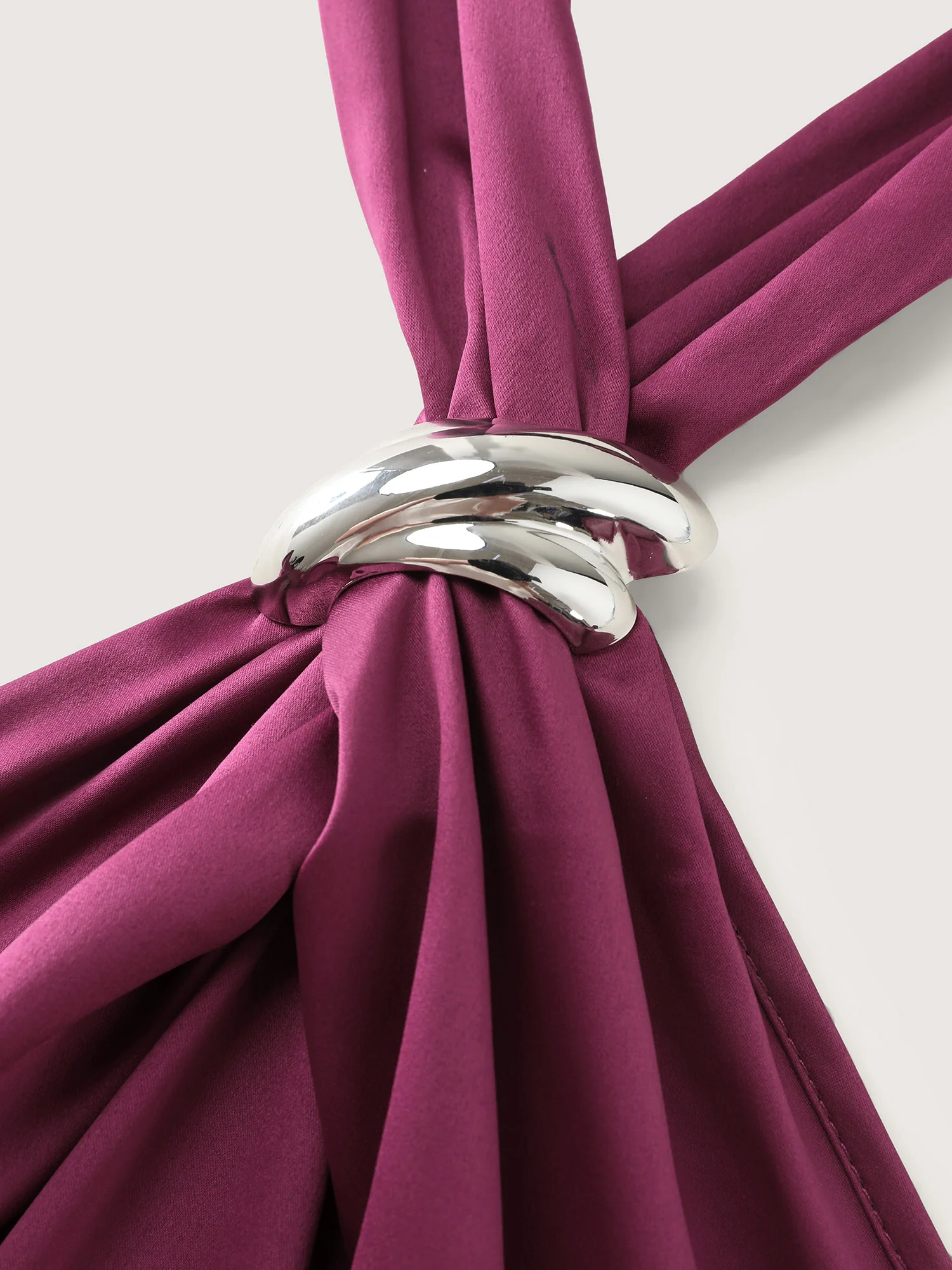Halter Neck Metallic Detail Satin Maxi Dress - Image 5