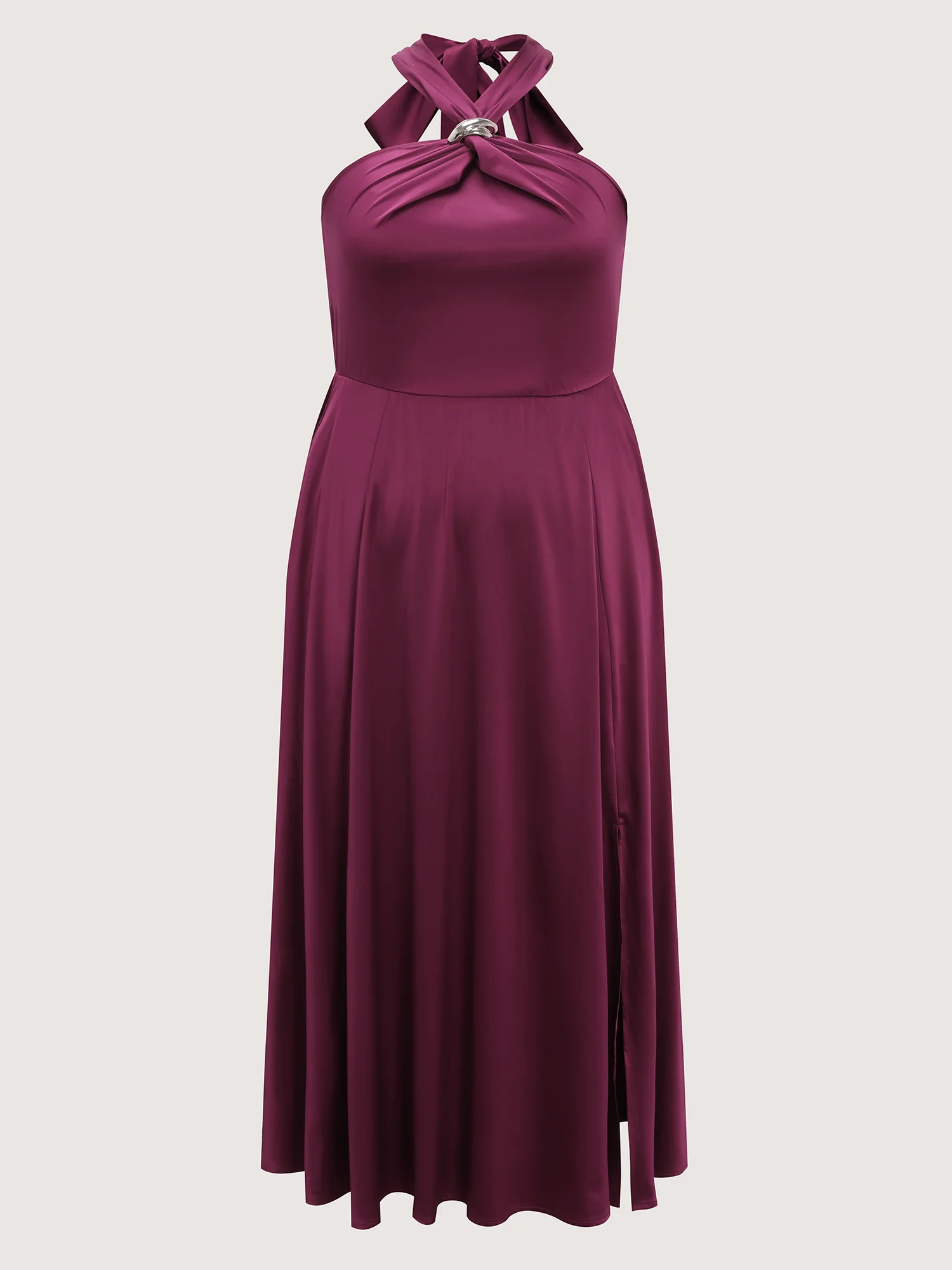 Halter Neck Metallic Detail Satin Maxi Dress - Image 7