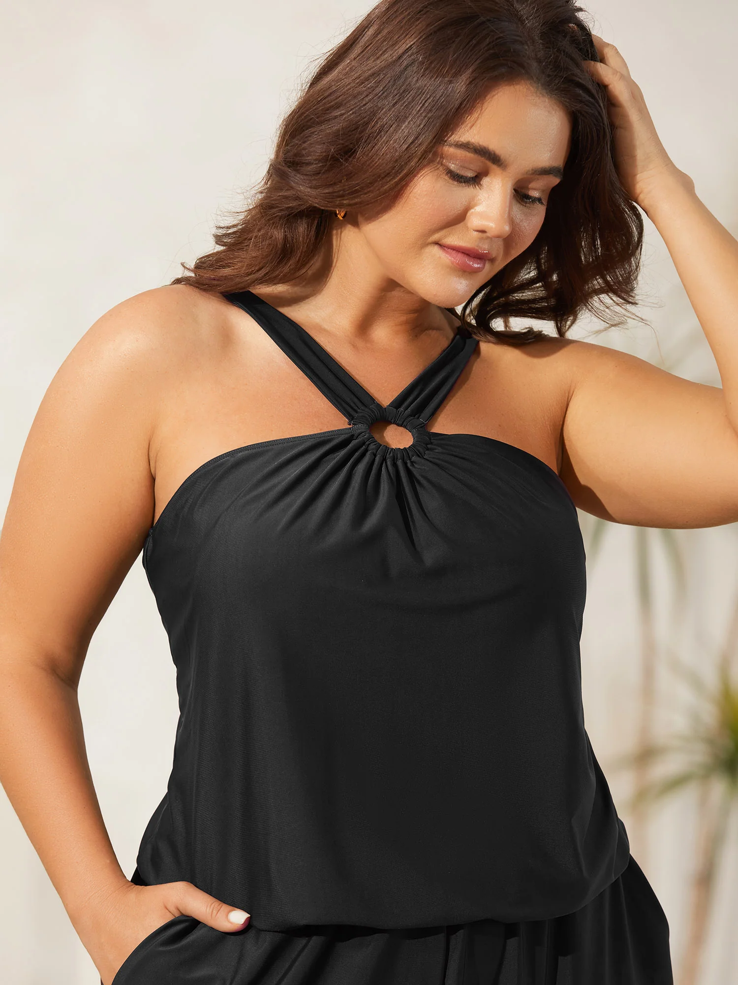 Halter Neck Pockets Cinched One-Piece Swimsuit - Image 11