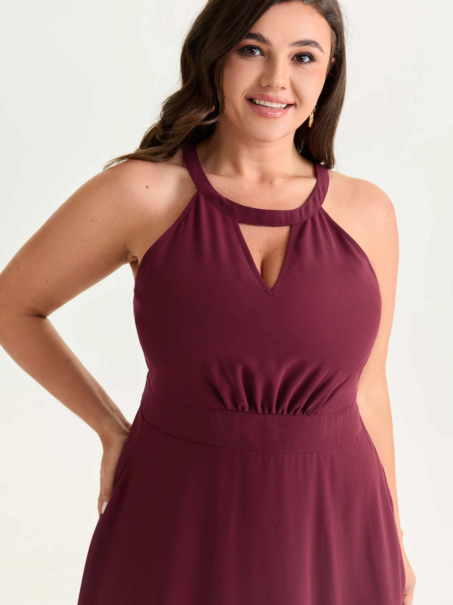Halter Neckline Handkerchief Hem Midi Dress - Image 2