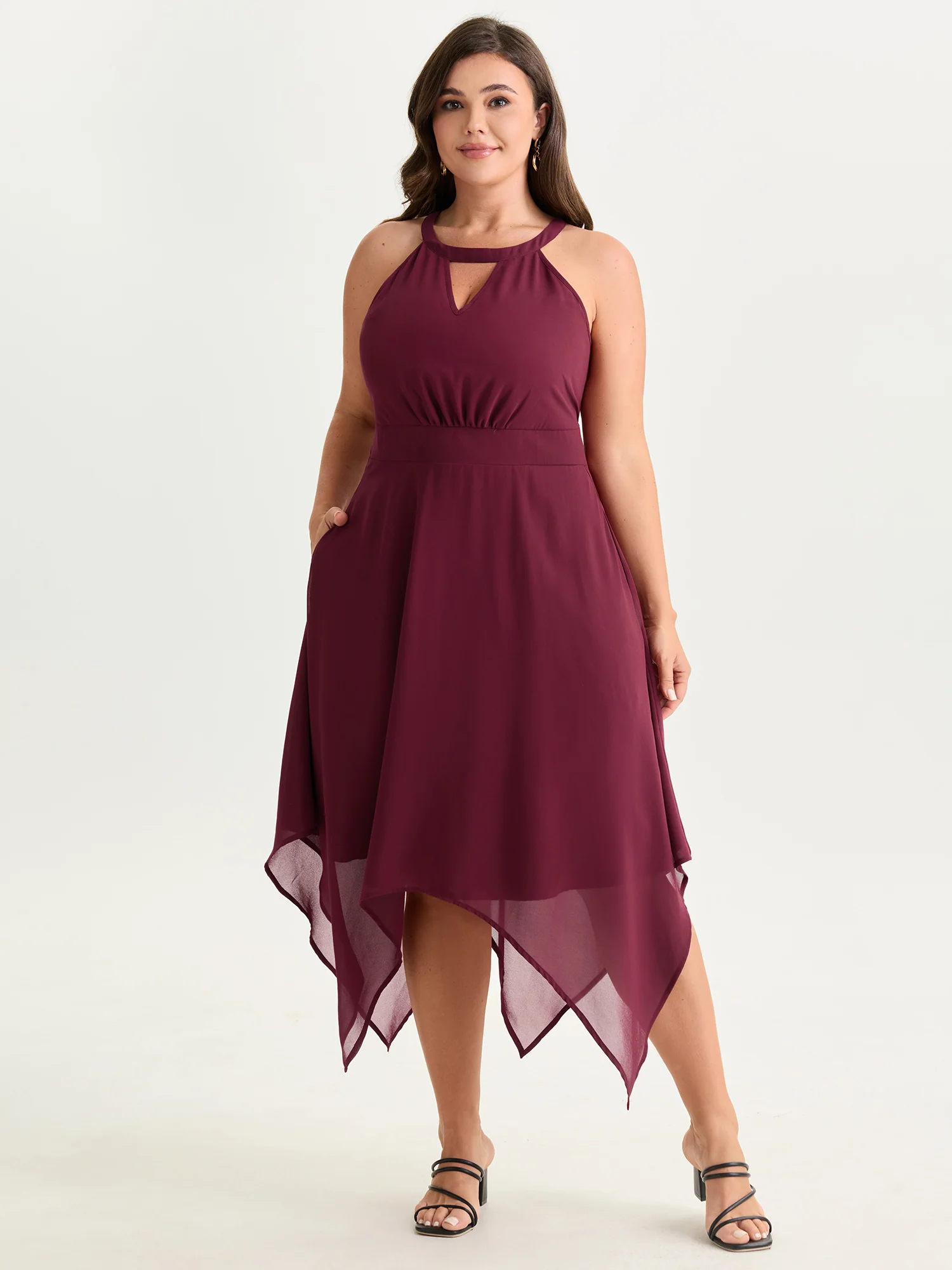 Halter Neckline Handkerchief Hem Midi Dress - Image 3