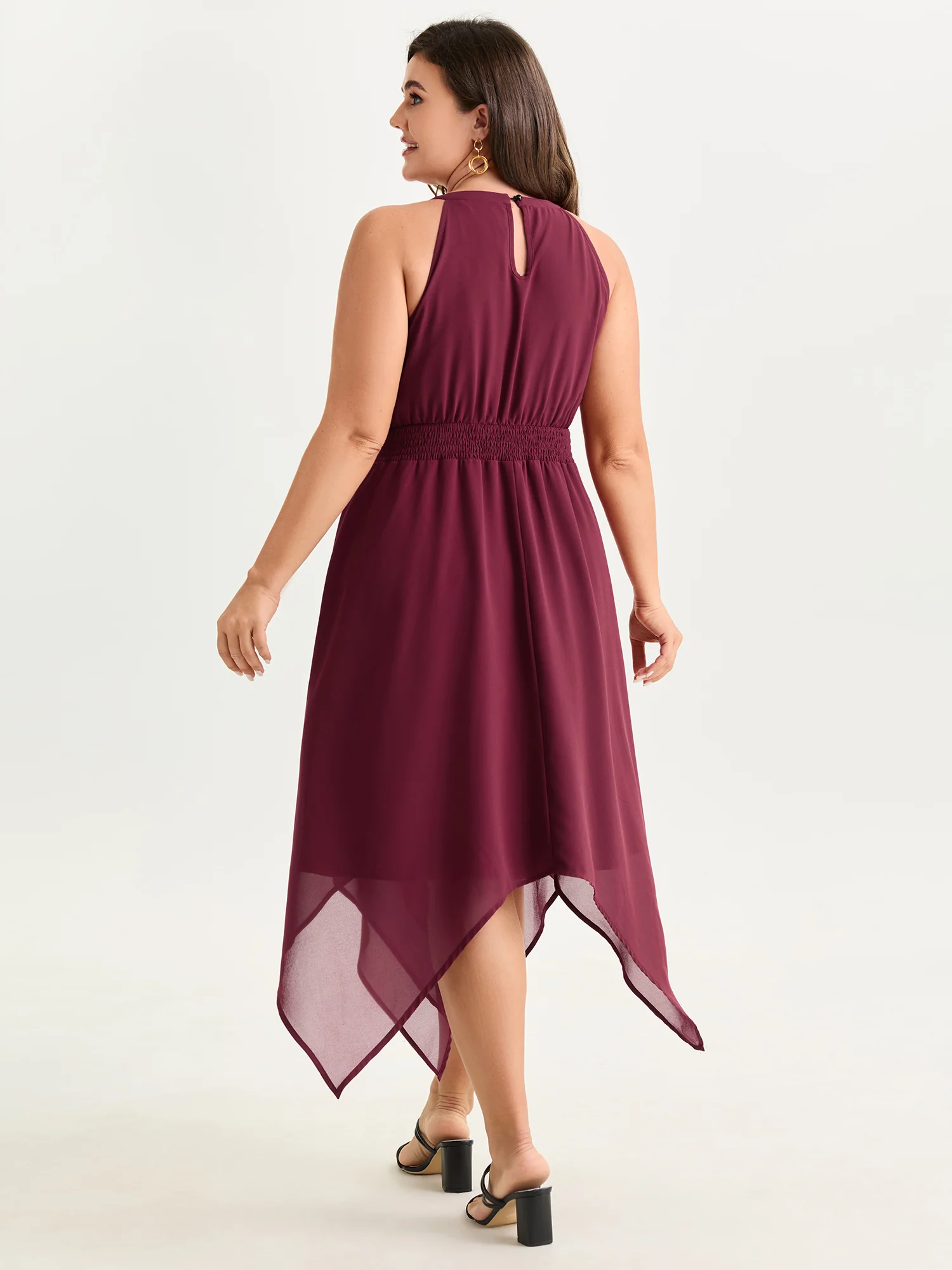 Halter Neckline Handkerchief Hem Midi Dress - Image 4