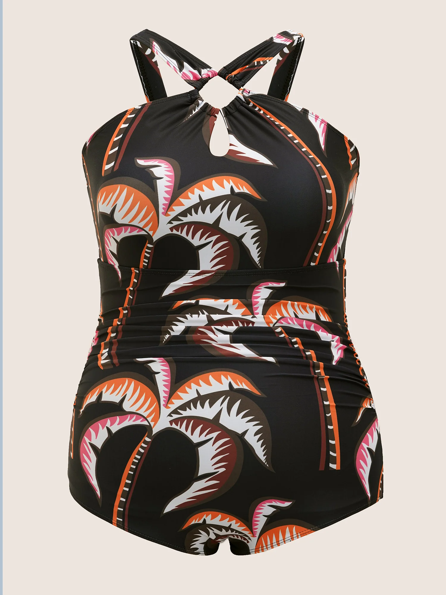 Halter Tropical Print Keyhole One Piece Swimsuit - Image 7