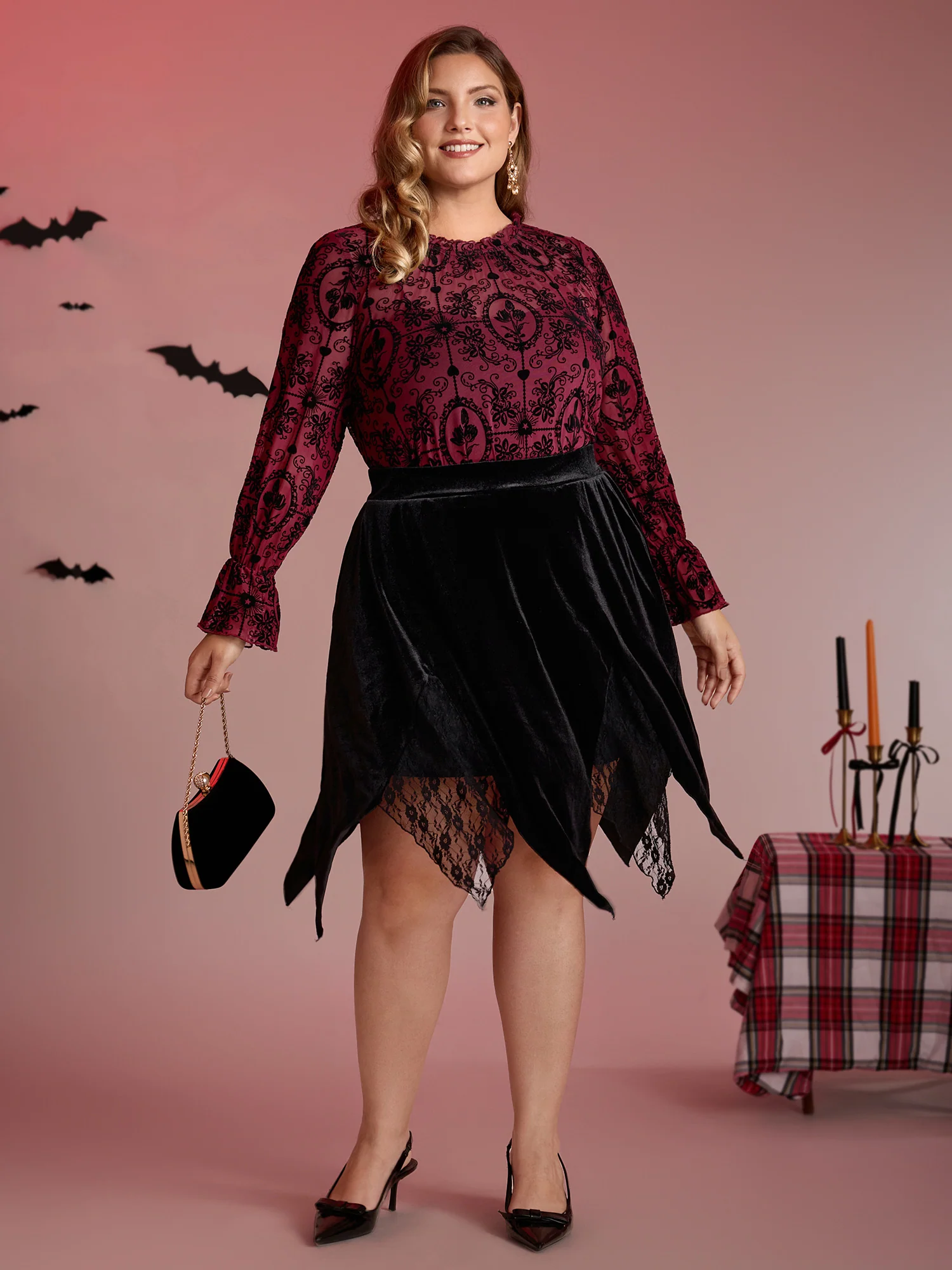 Handkerchief Hem Lace Trim Midi Skirt - Image 2