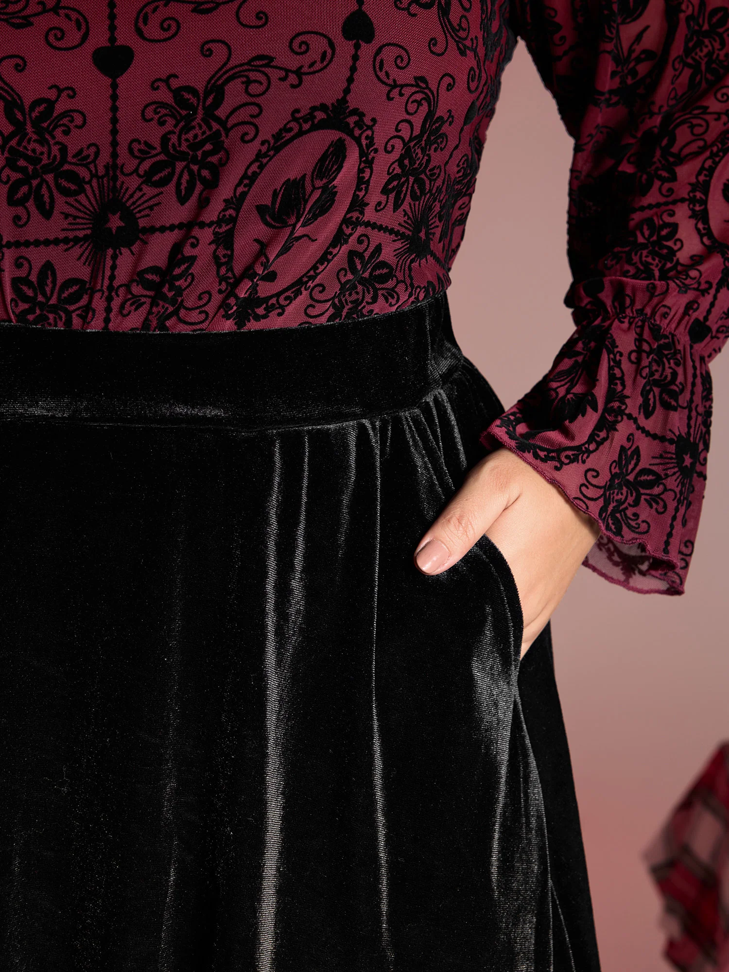 Handkerchief Hem Lace Trim Midi Skirt - Image 5