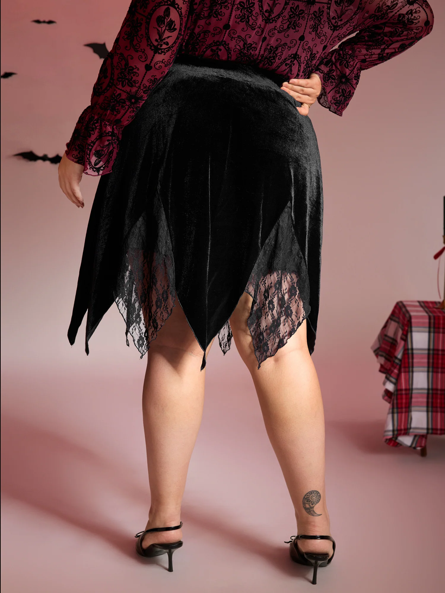 Handkerchief Hem Lace Trim Midi Skirt - Image 6