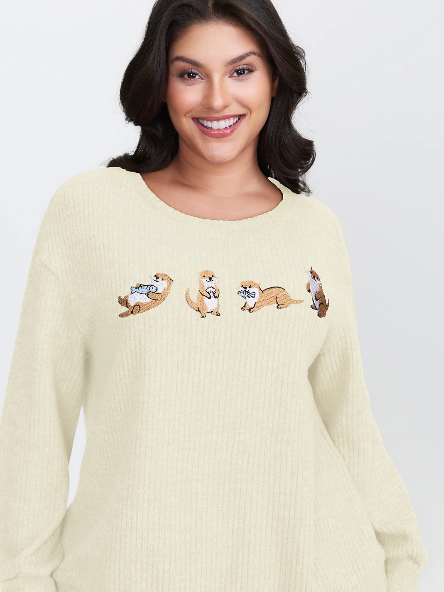 Happy Otter Embroidered Sweatshirt - Image 12