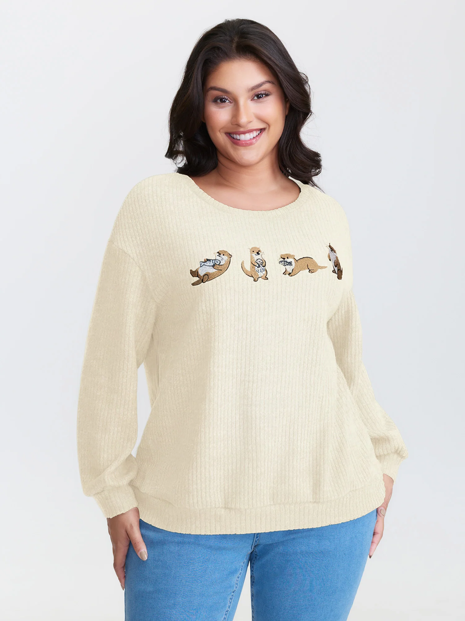 Happy Otter Embroidered Sweatshirt - Image 14