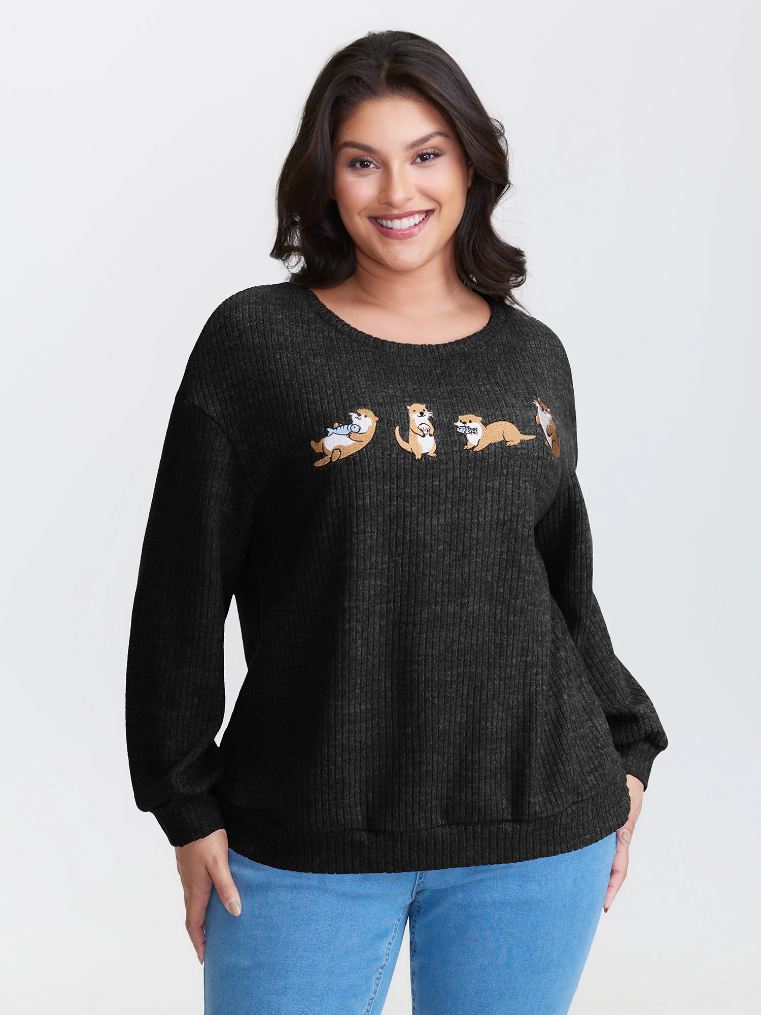 Happy Otter Embroidered Sweatshirt - Image 17