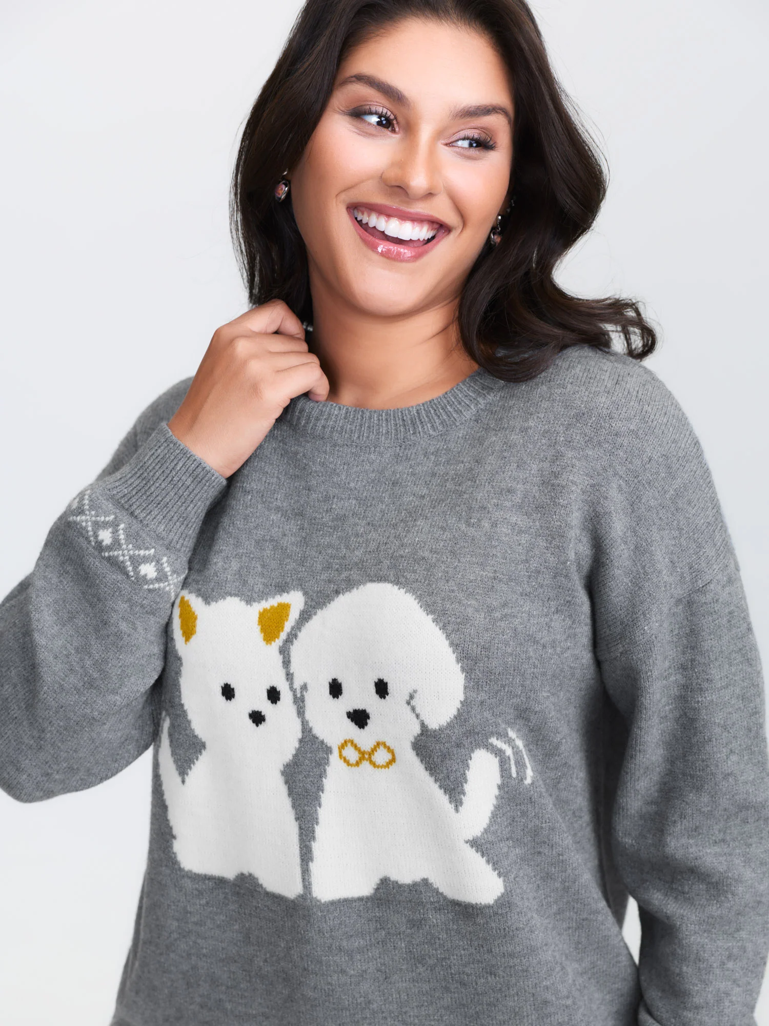 Happy Animal Pattern Jacquard Pullover - Image 2