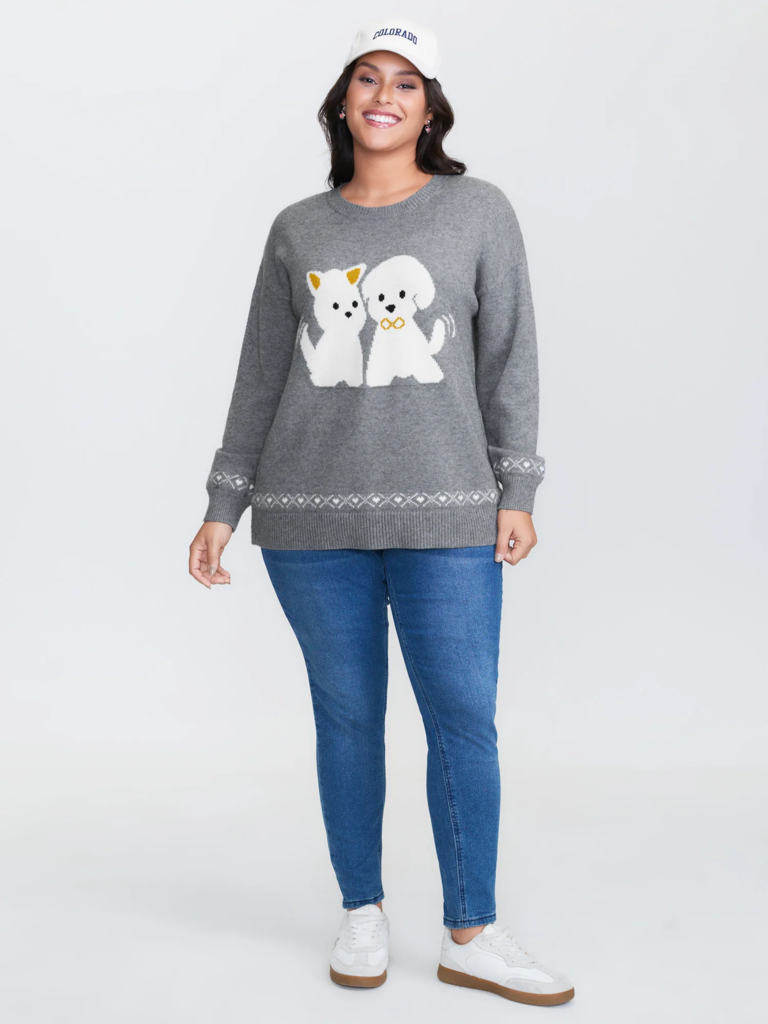 Happy Animal Pattern Jacquard Pullover - Image 3