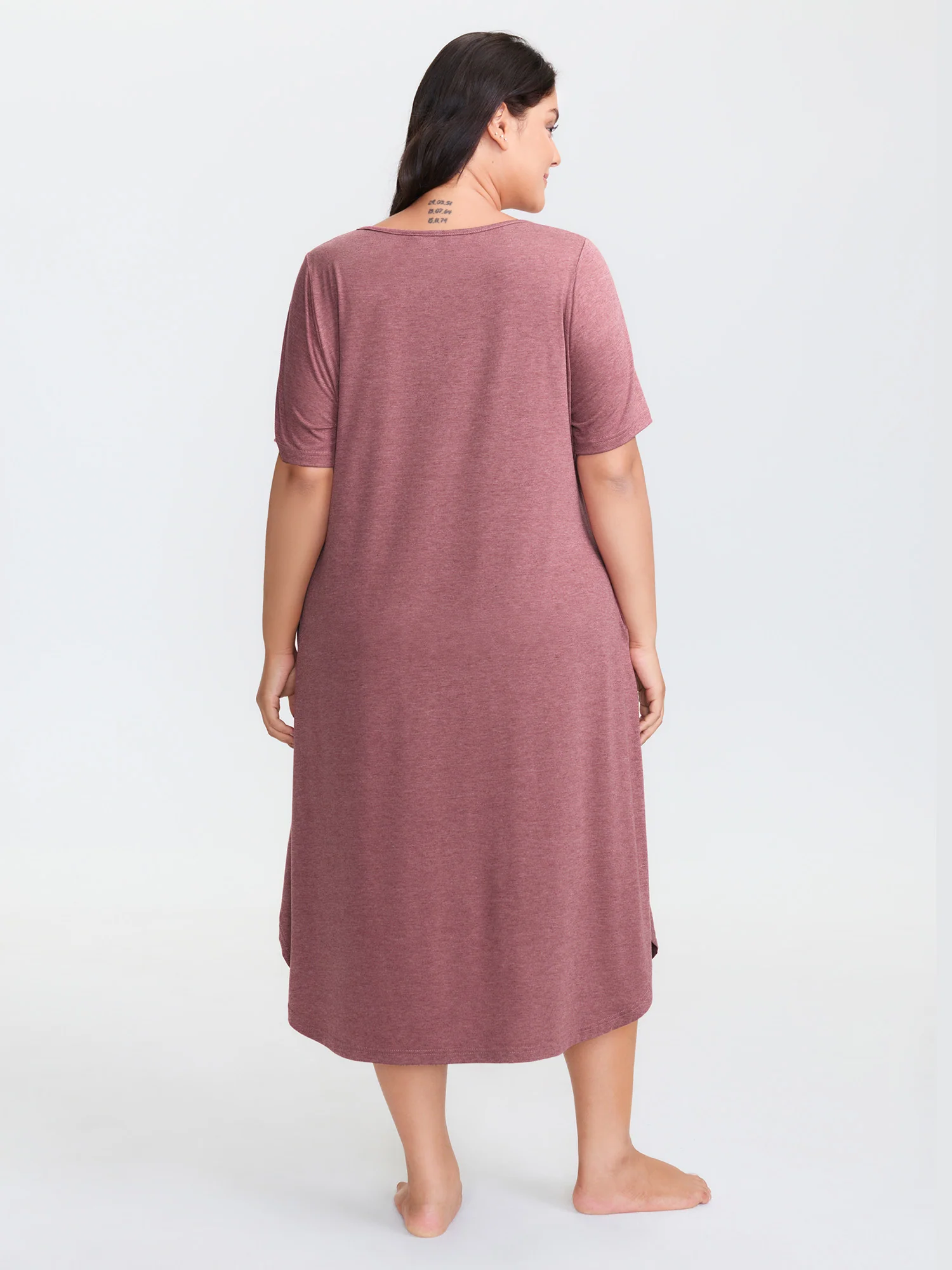 Happy Cat Print Stretchy Contrast Nightgown - Image 10