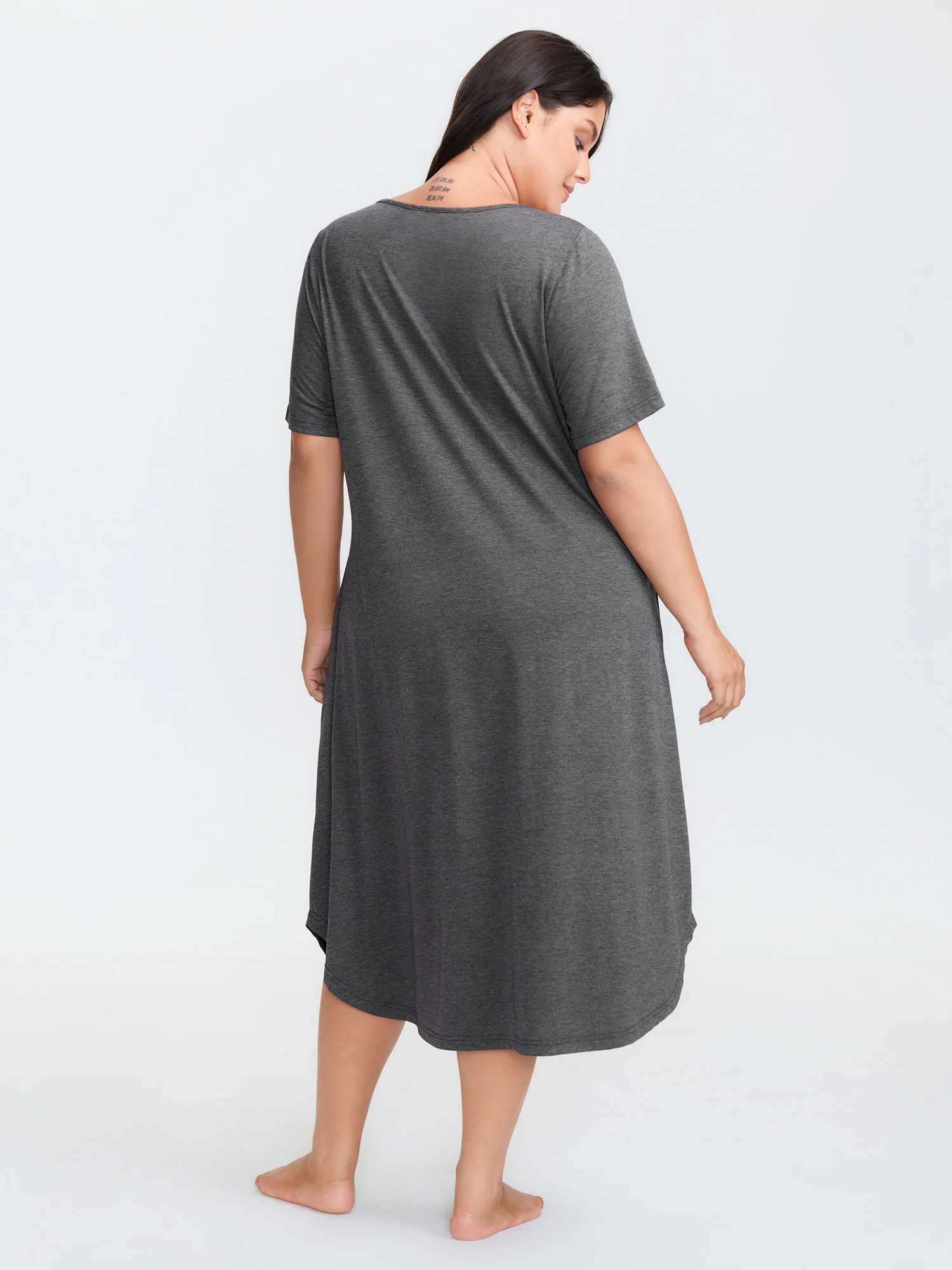 Happy Cat Print Stretchy Contrast Nightgown - Image 30