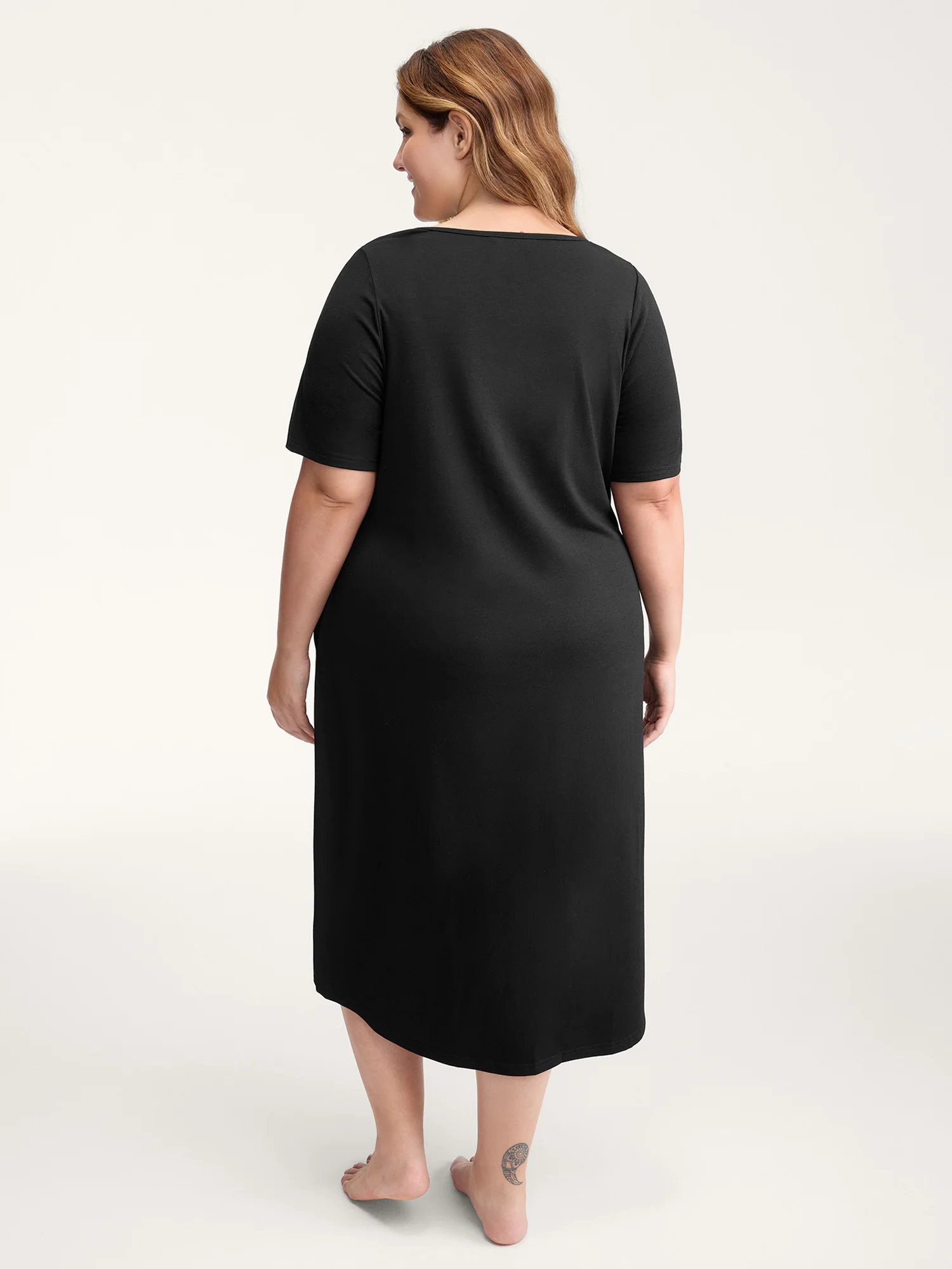 Happy Cat Print Stretchy Contrast Nightgown - Image 4