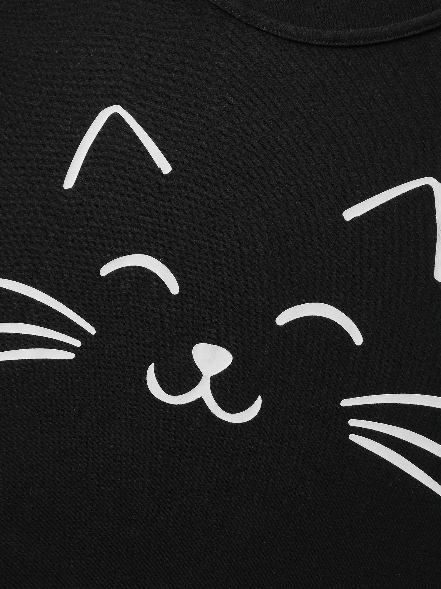 Happy Cat Print Stretchy Contrast Nightgown - Image 5
