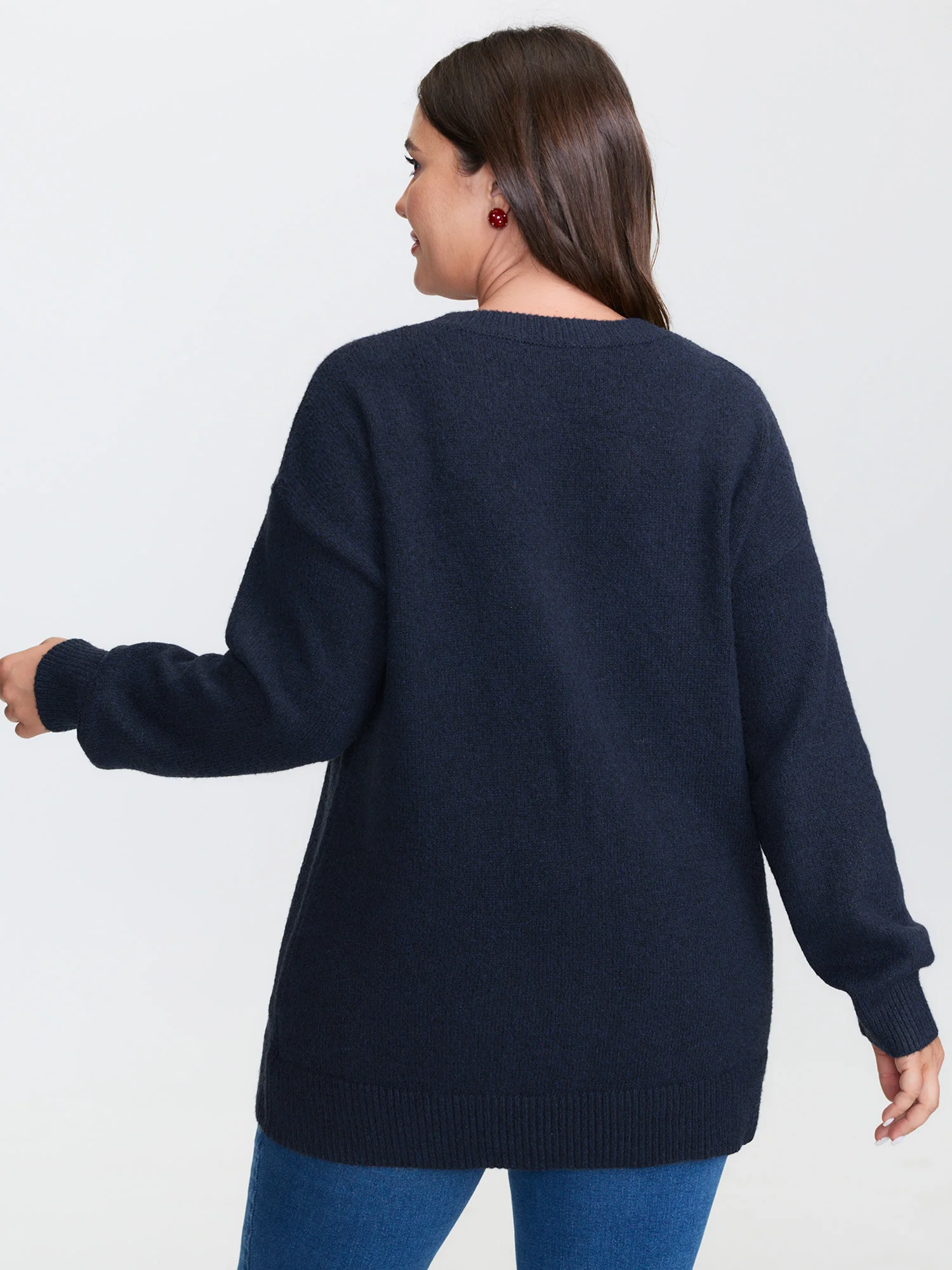 Happy Day Embroidered Motif Drop Shoulder Pullover - Image 4