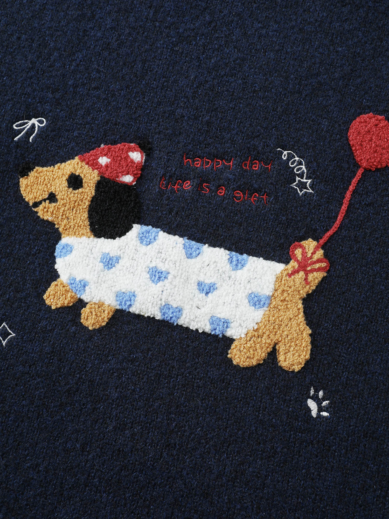 Happy Day Embroidered Motif Drop Shoulder Pullover - Image 5