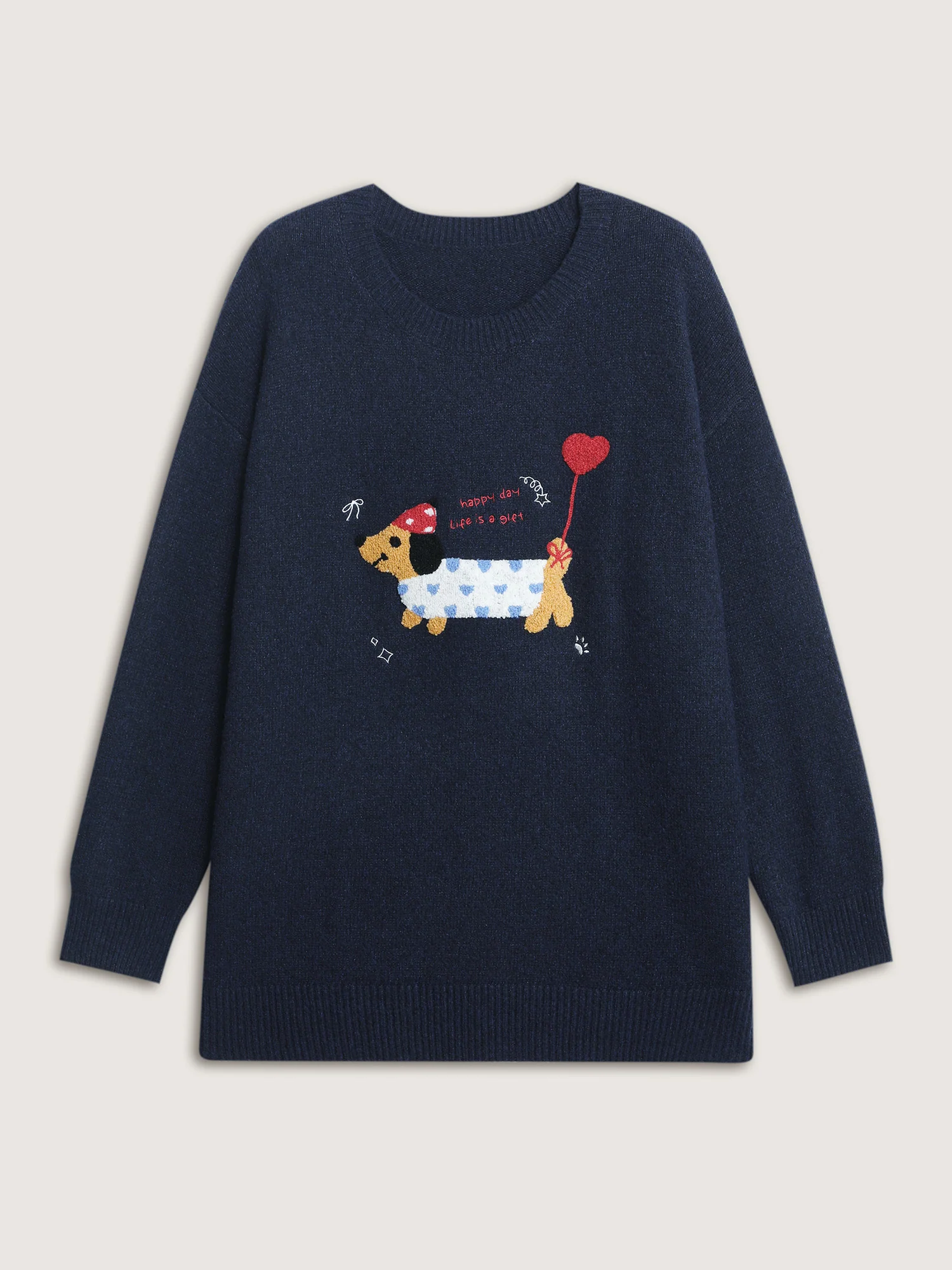 Happy Day Embroidered Motif Drop Shoulder Pullover - Image 7
