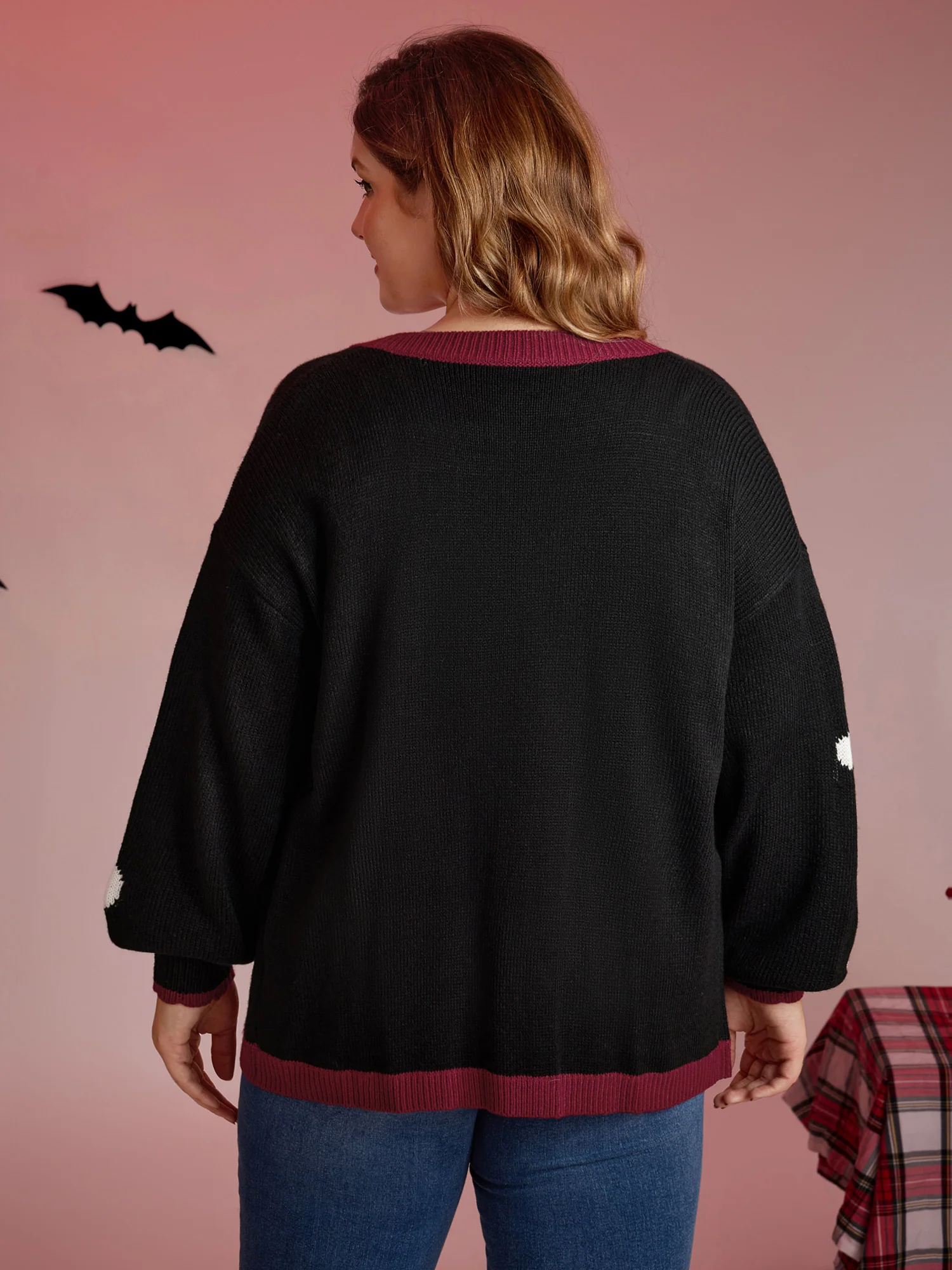 Happy Ghost Curvy Hem Open-Front Cardigan - Image 4