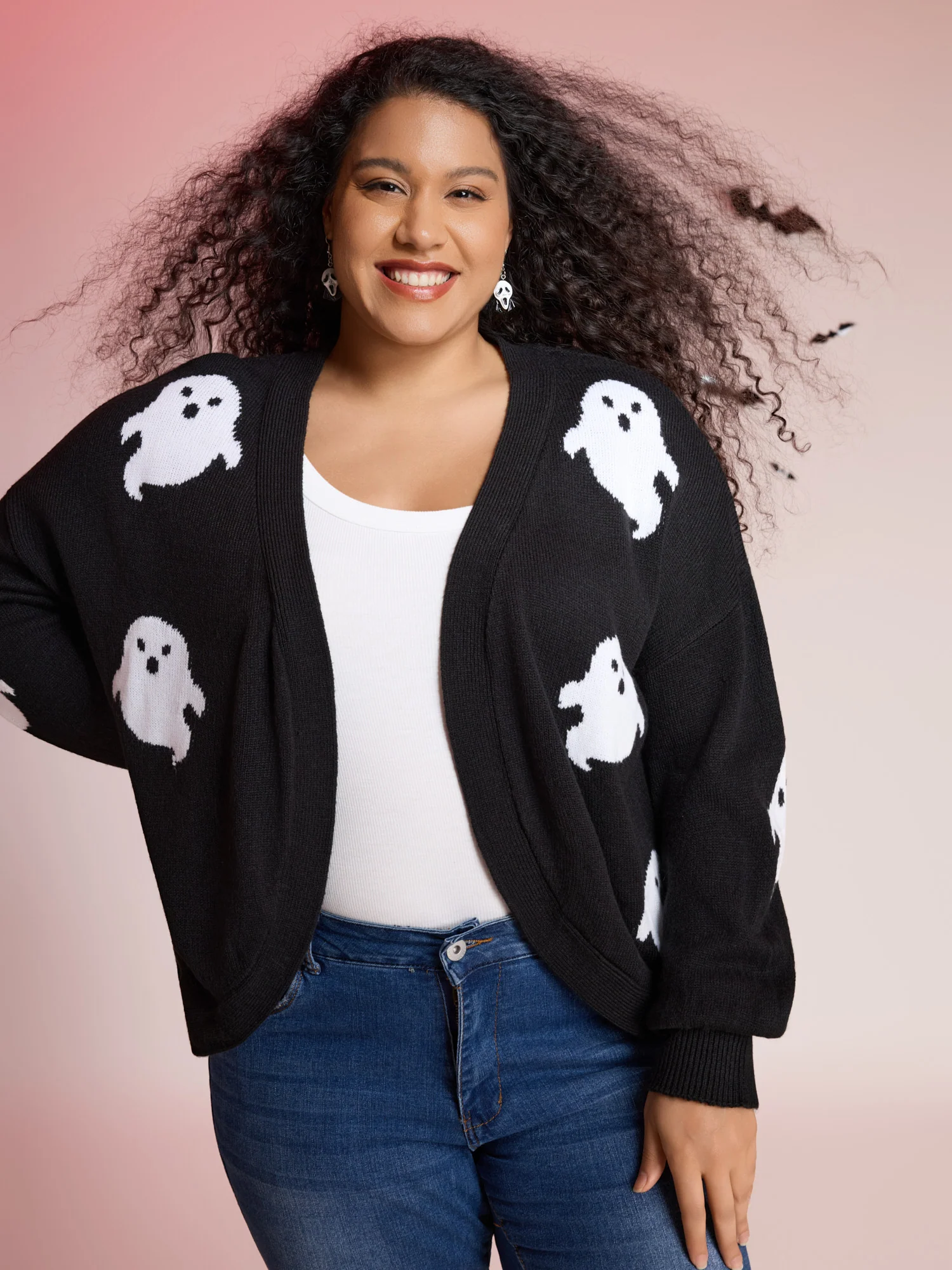 Happy Ghost Jacquard Arc Cardigan - Image 2