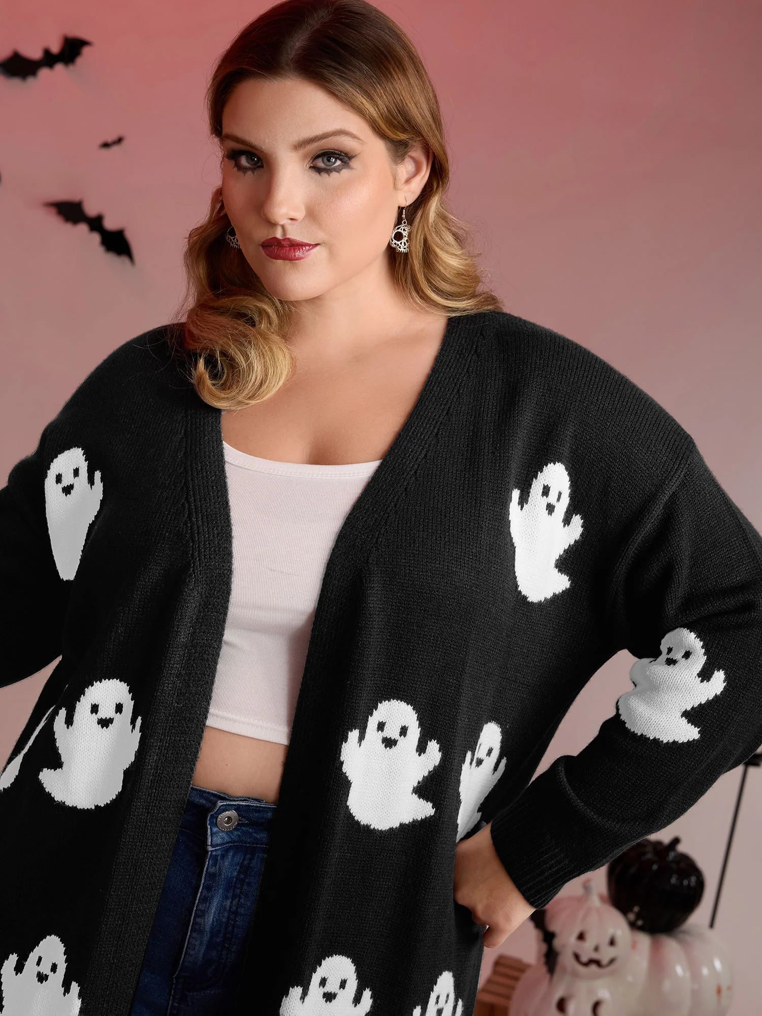 Happy Ghost Jacquard Knit Cardigan - Image 2