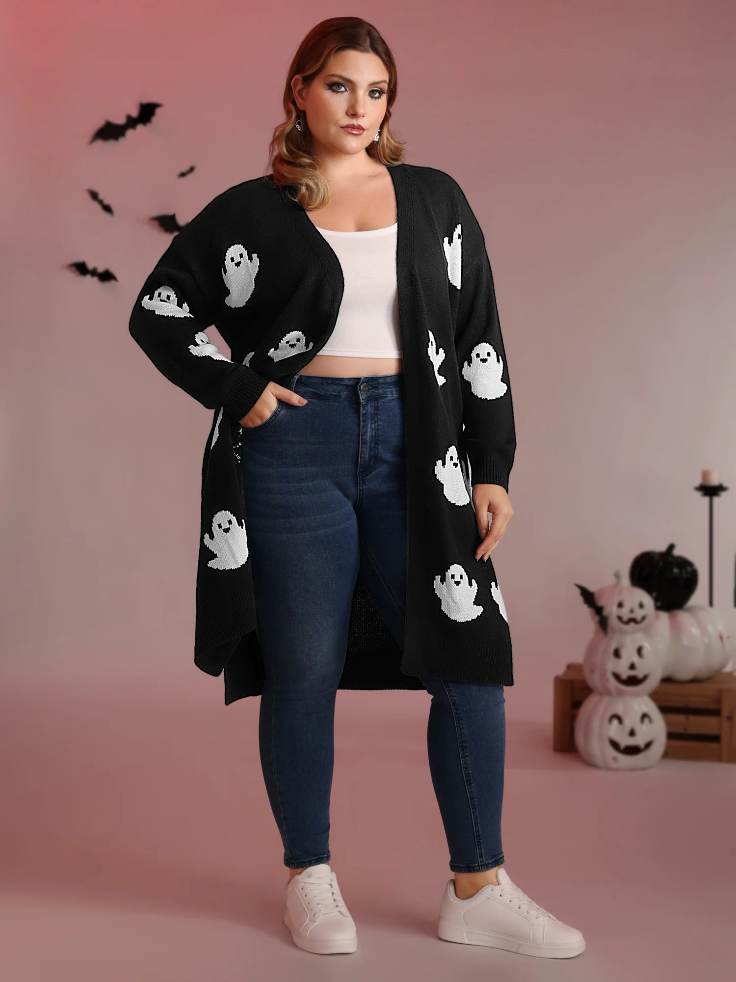 Happy Ghost Jacquard Knit Cardigan - Image 3