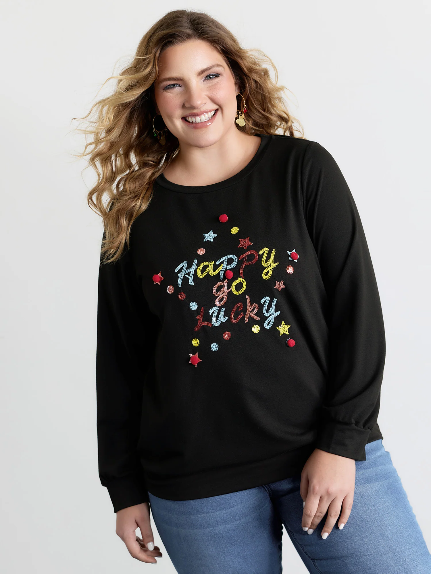 Happy Go Lucky Sequin Embroidery Sweatshirt - Image 2