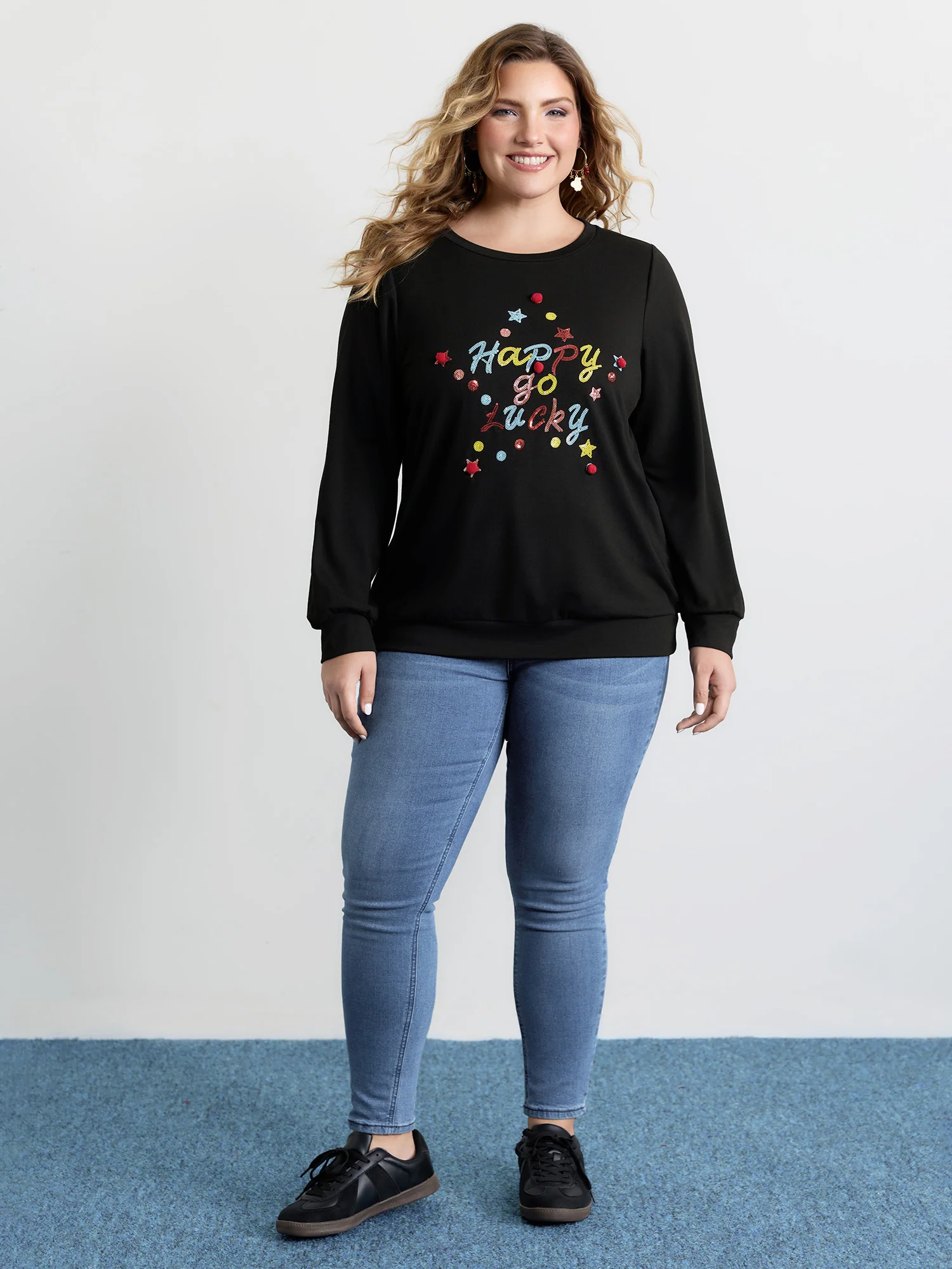 Happy Go Lucky Sequin Embroidery Sweatshirt - Image 3