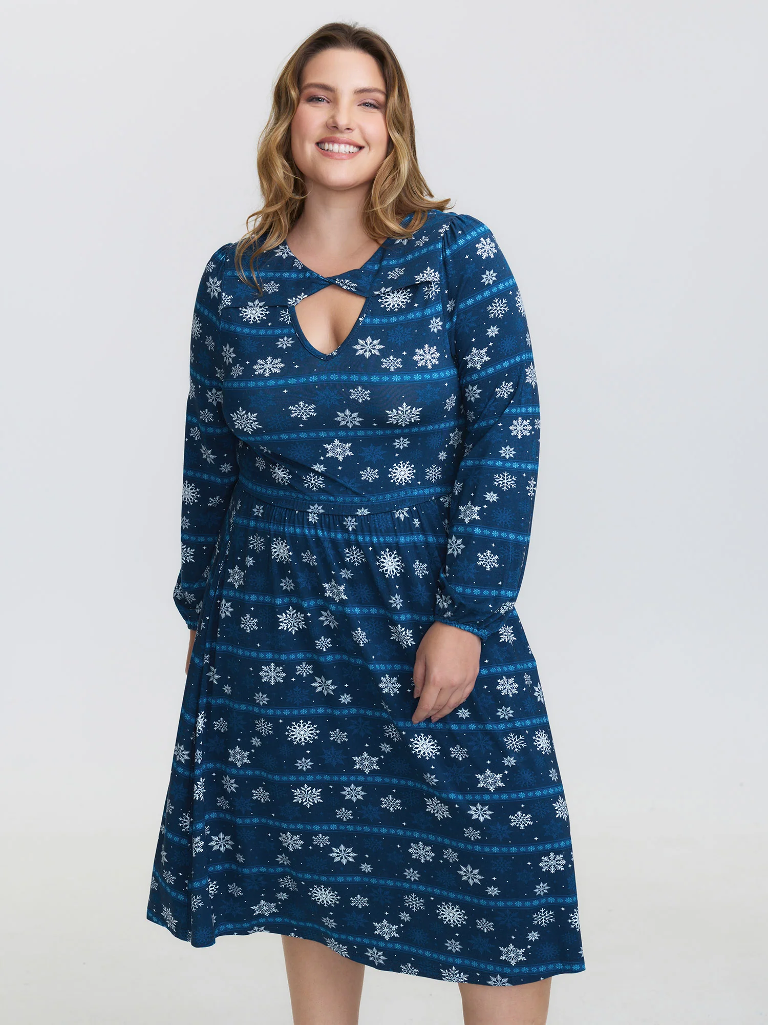 Happy Holidays Neck Cut-Out Midi Dress - Image 2