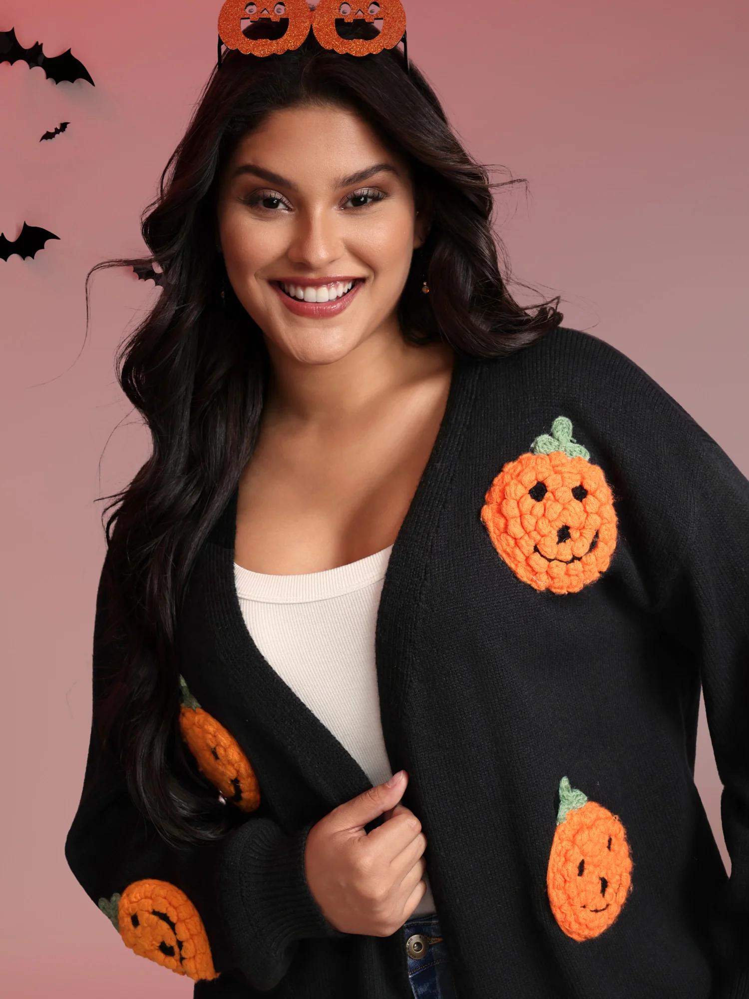 Happy Pumpkin Crochet Knit Cardigan - Image 2