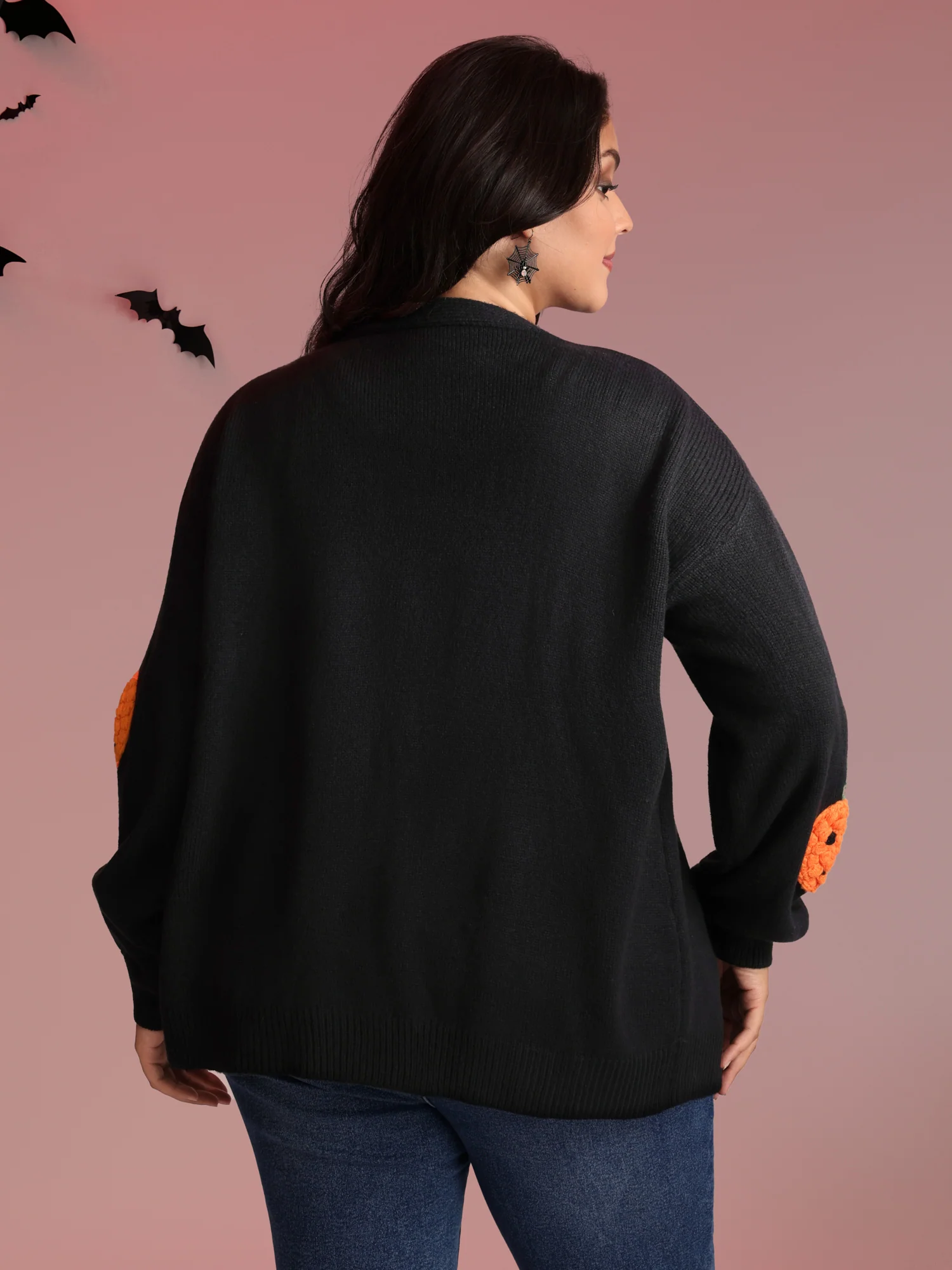 Happy Pumpkin Crochet Knit Cardigan - Image 4