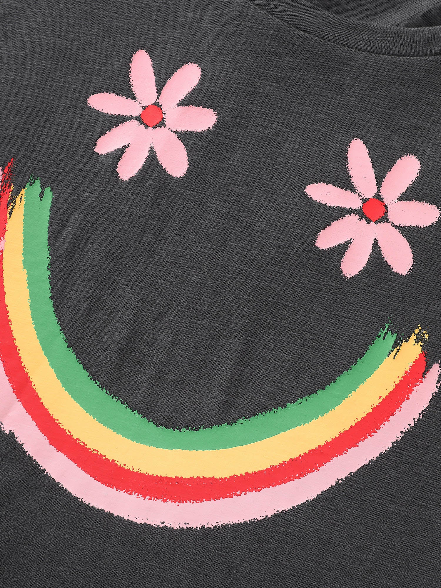Happy Rainbow Print Round Neck T-Shirt - Image 5