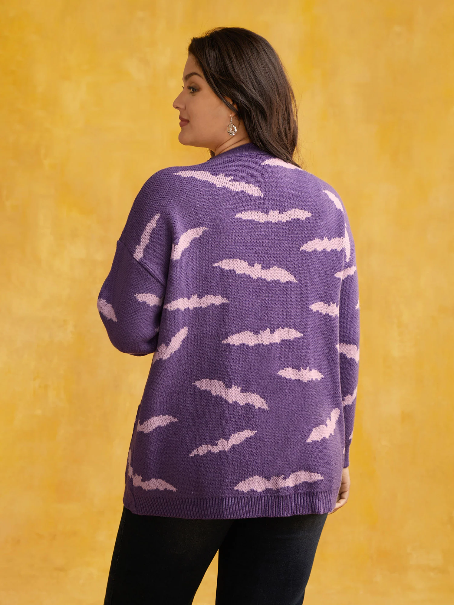 Haunted Bats Printed Jacquard Cardigan - For Halloween - Image 2