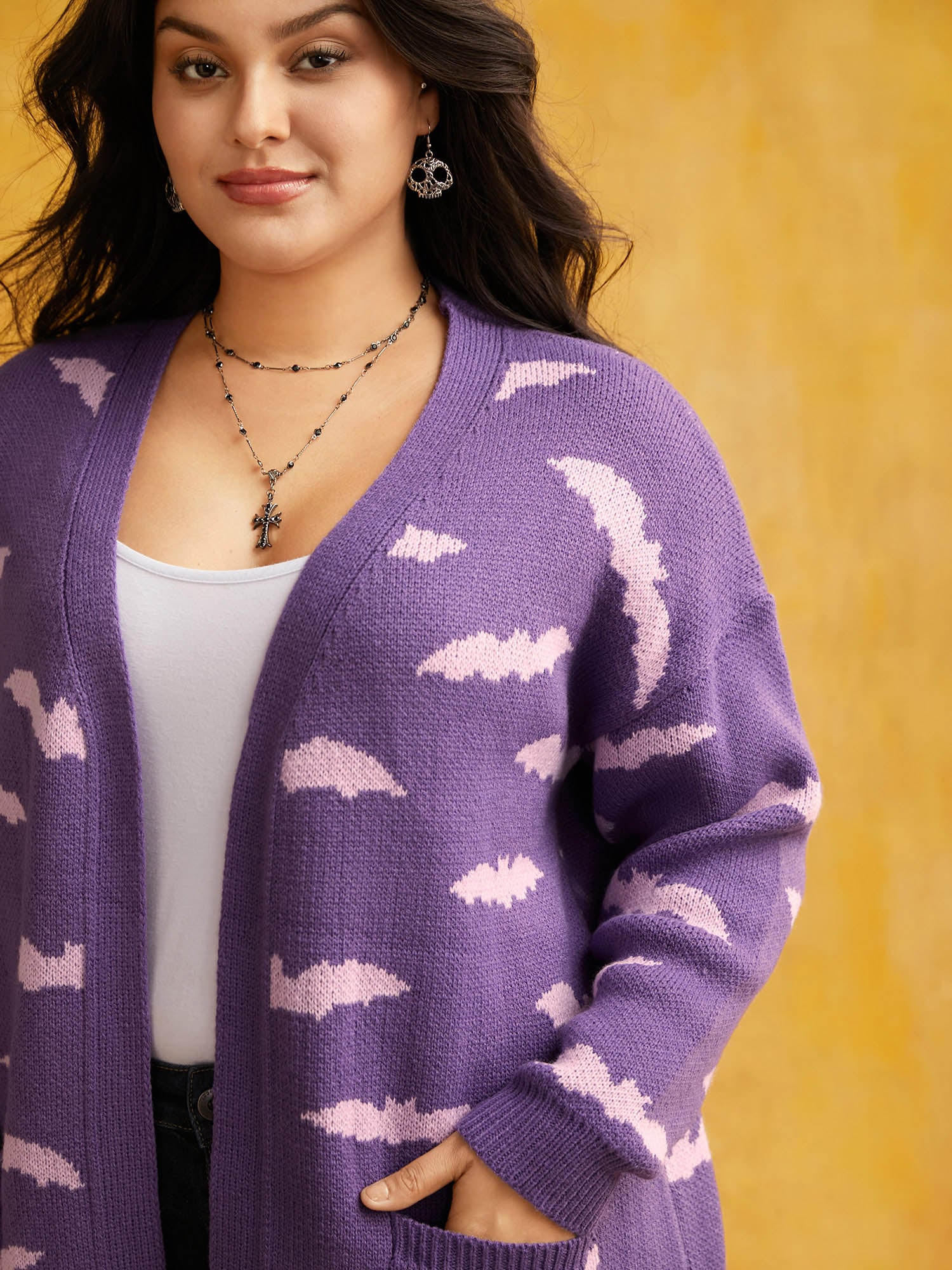 Haunted Bats Printed Jacquard Cardigan - For Halloween - Image 4