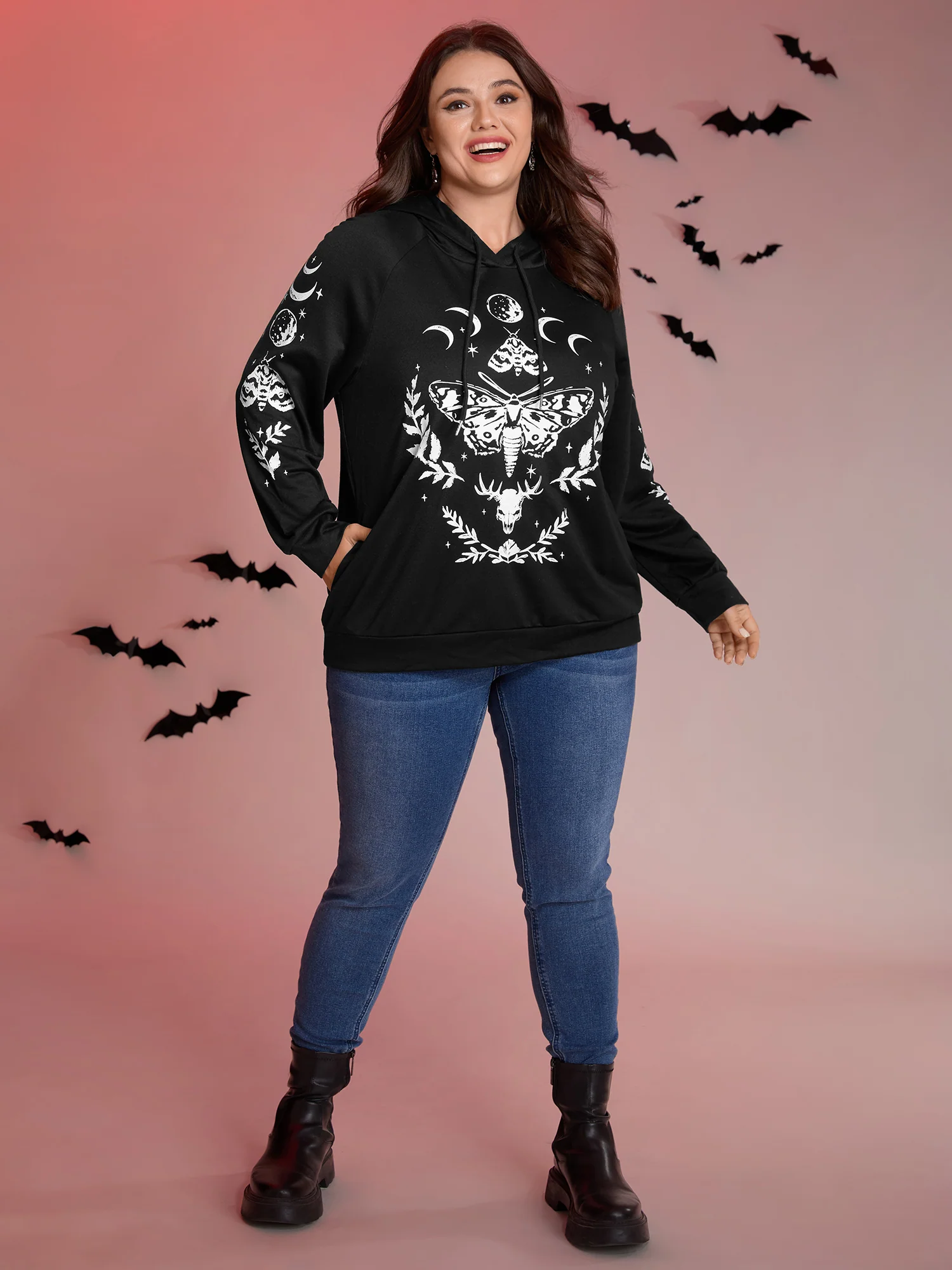 Haunted Midnight Motif Solid Hoodie - Image 3