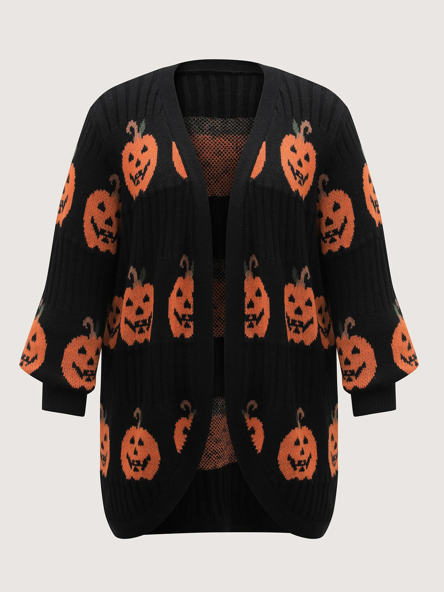 Haunted Pumpkin Print Curvy Hem Knit Cardigan - Image 8