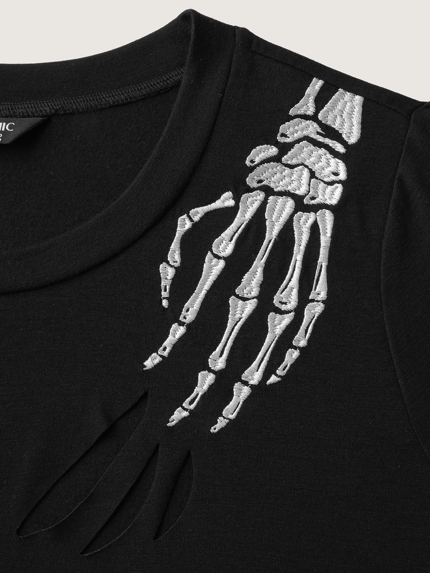 Haunted Skeleton Hand Embroidery T-Shirt - Image 5