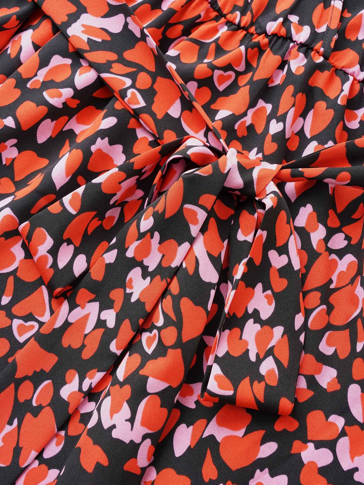 Heart Allover Print Belted Surplice Neck Dress - Image 5