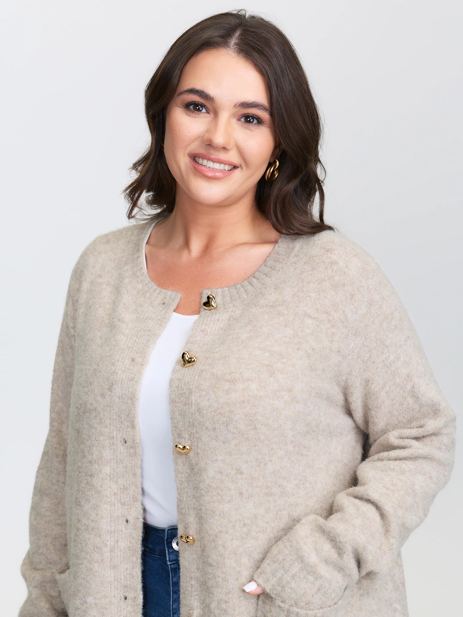 Heart Button-Down Pockets Knit Cardigan - Image 2